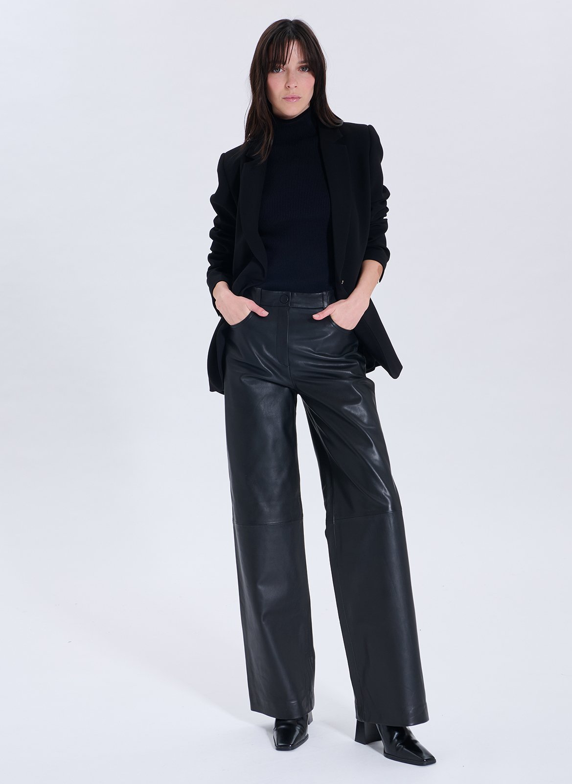 High-waisted wide-leg leather pants ZAPA Black