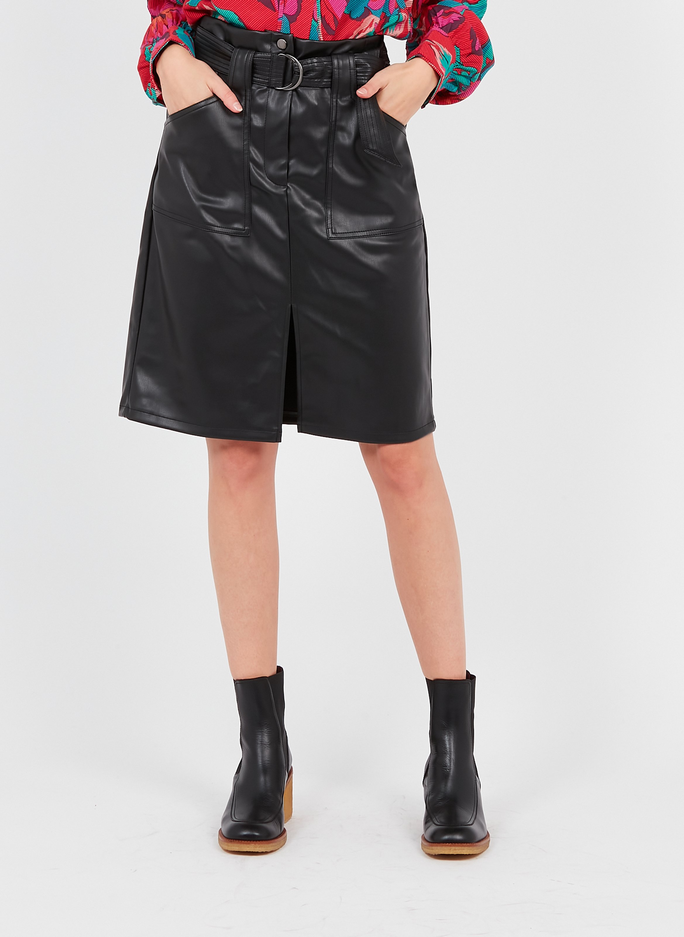 Jupe droite en PU  VILA Noir