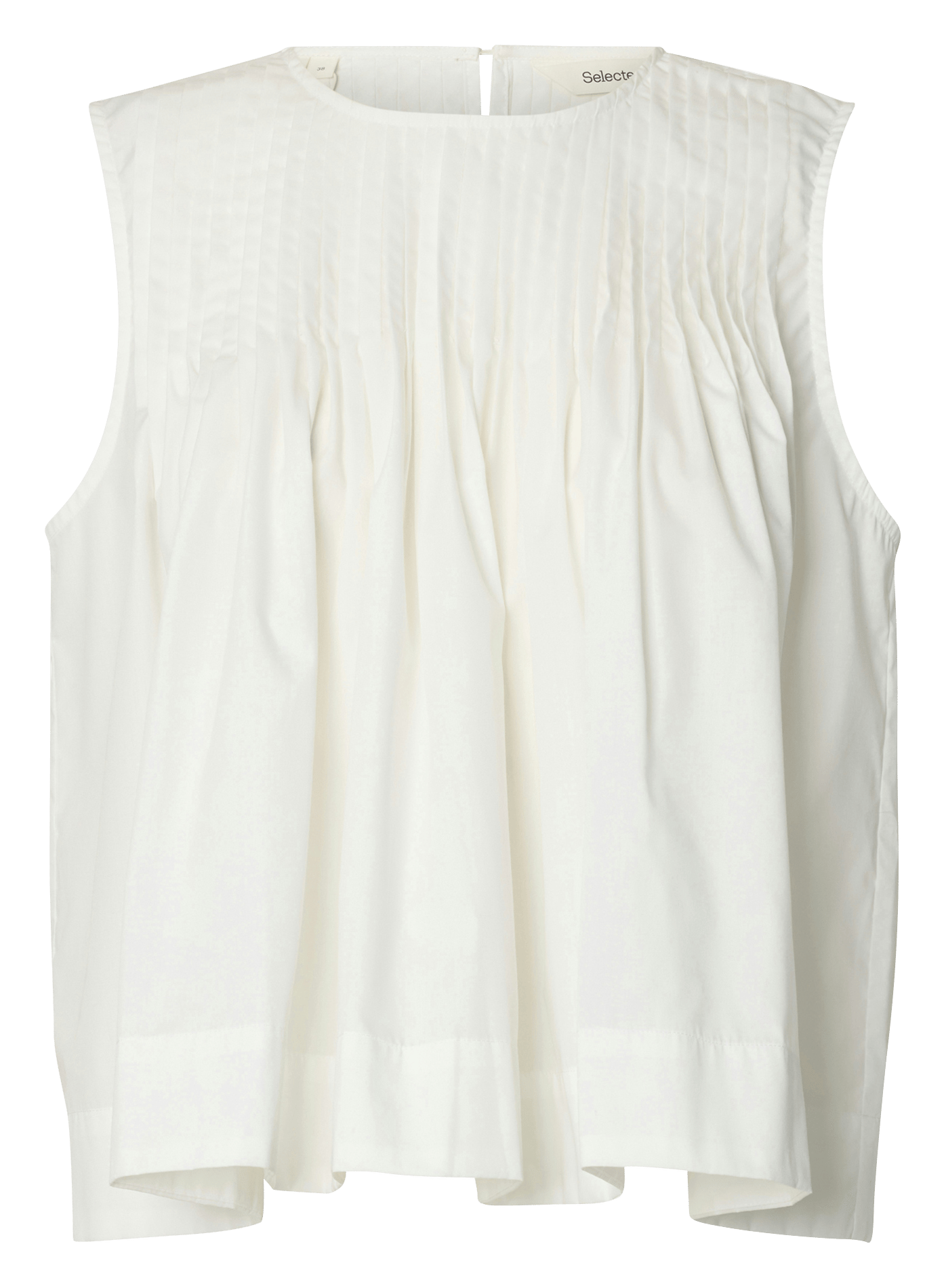 Top droit col rond plissé SELECTED Blanc