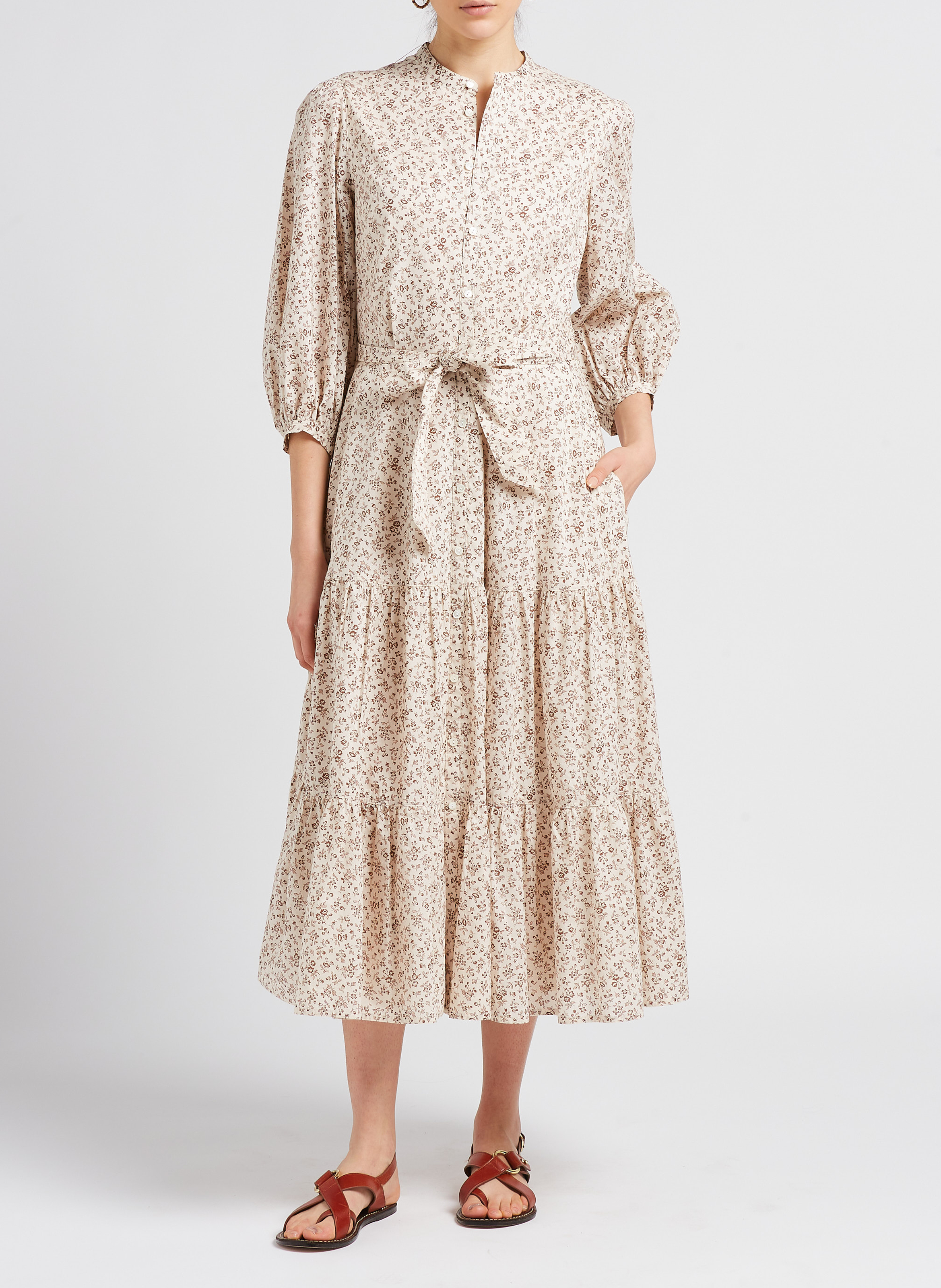 Robe longue imprimé floral en coton  POLO RALPH LAUREN Beige