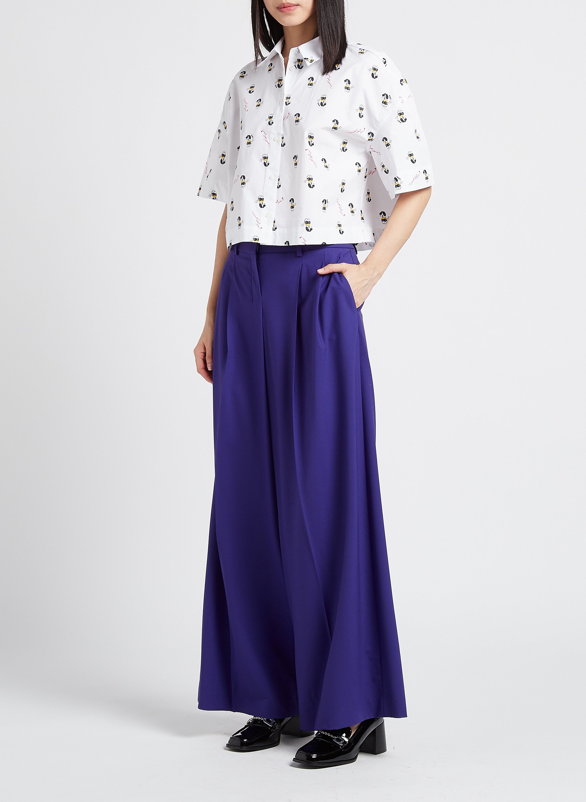 Kurze Bluse aus bedruckter Bio-Baumwolle KARL LAGERFELD Weiss