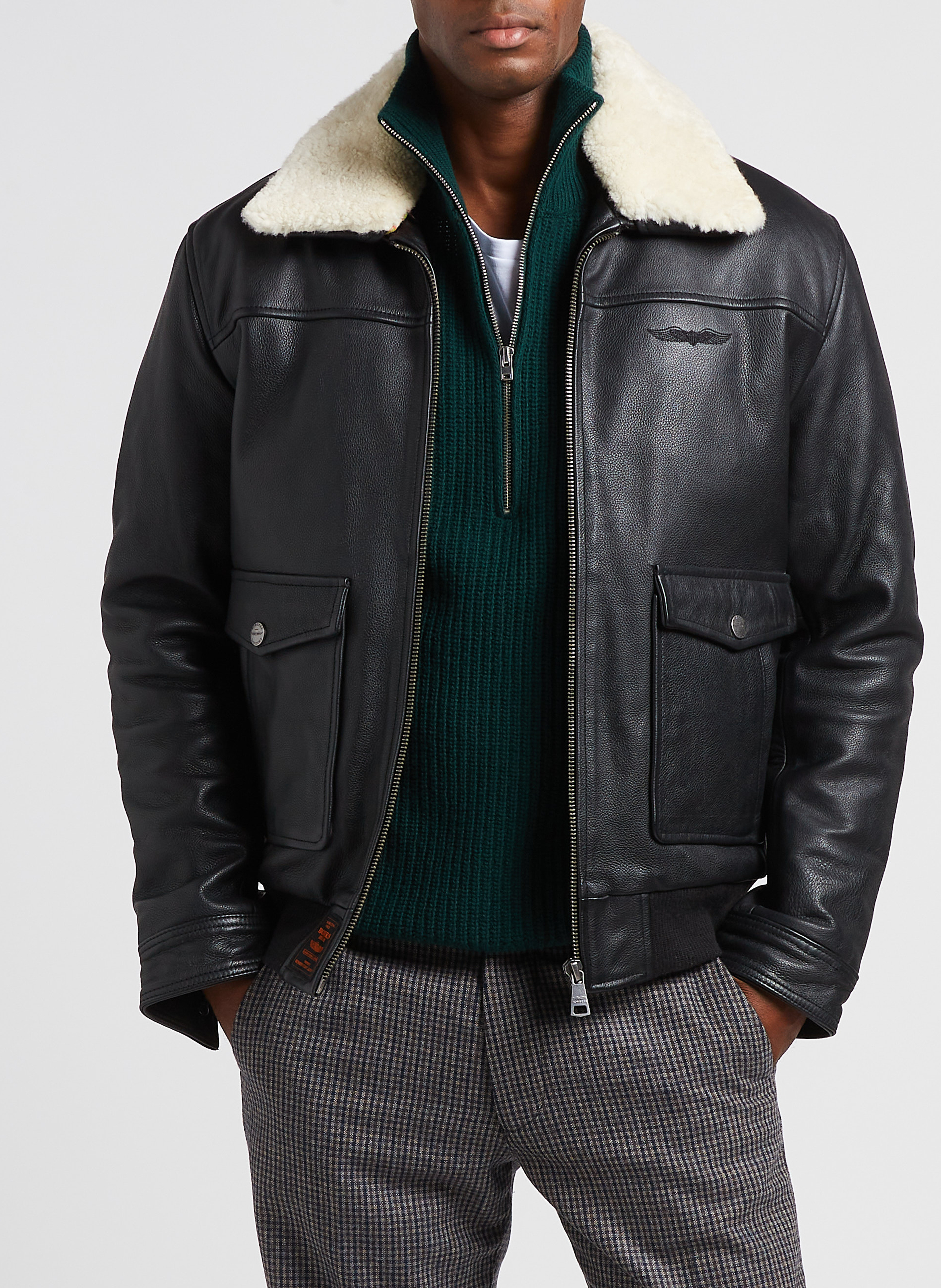 Recht, leren jack BOMBERS ORIGINAL Zwart