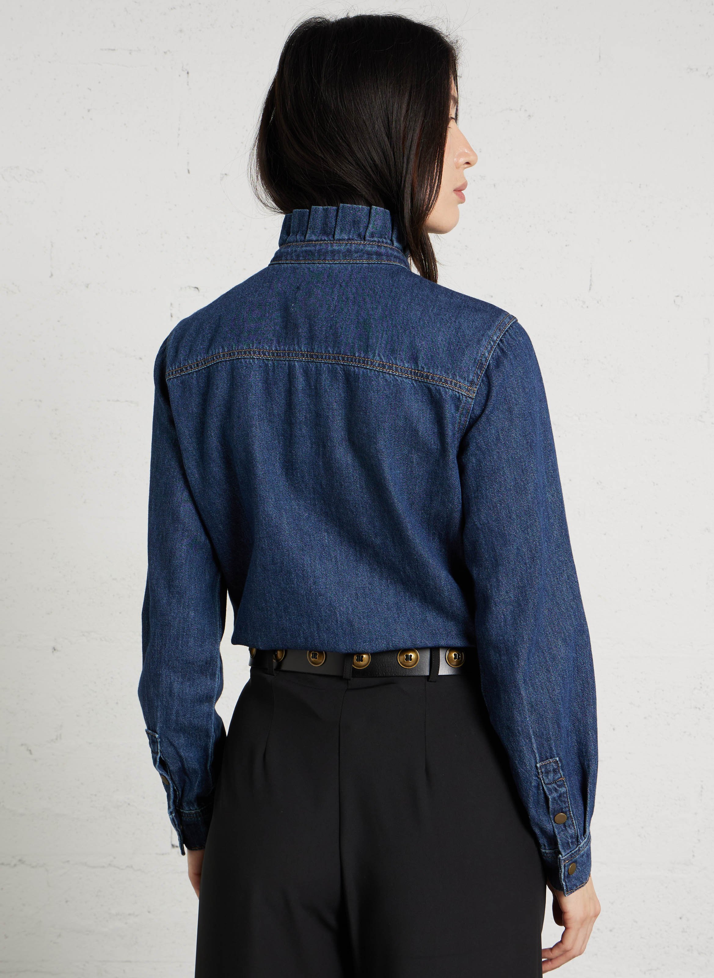 Chemise droite col rond en coton MAISON 123 Bleu