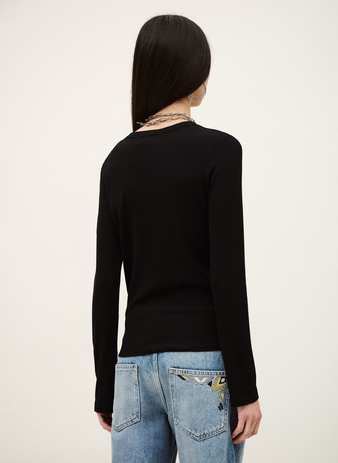 Straight ribbed round neck T-shirt BA&SH Black
