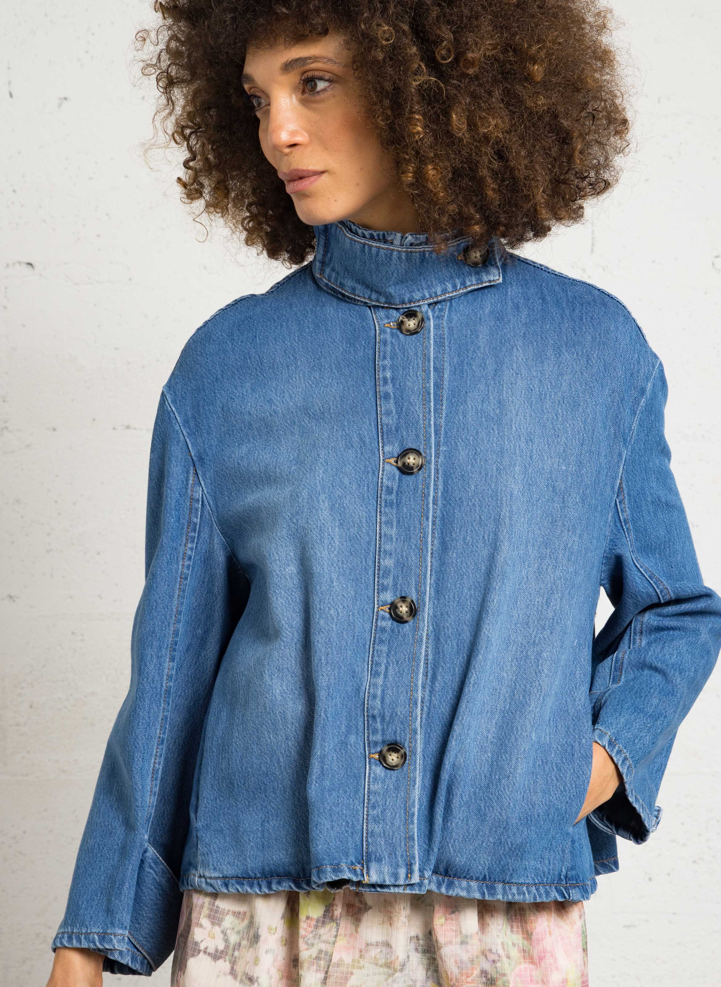 High-neck cotton-blend jacket PLEASE Blue
