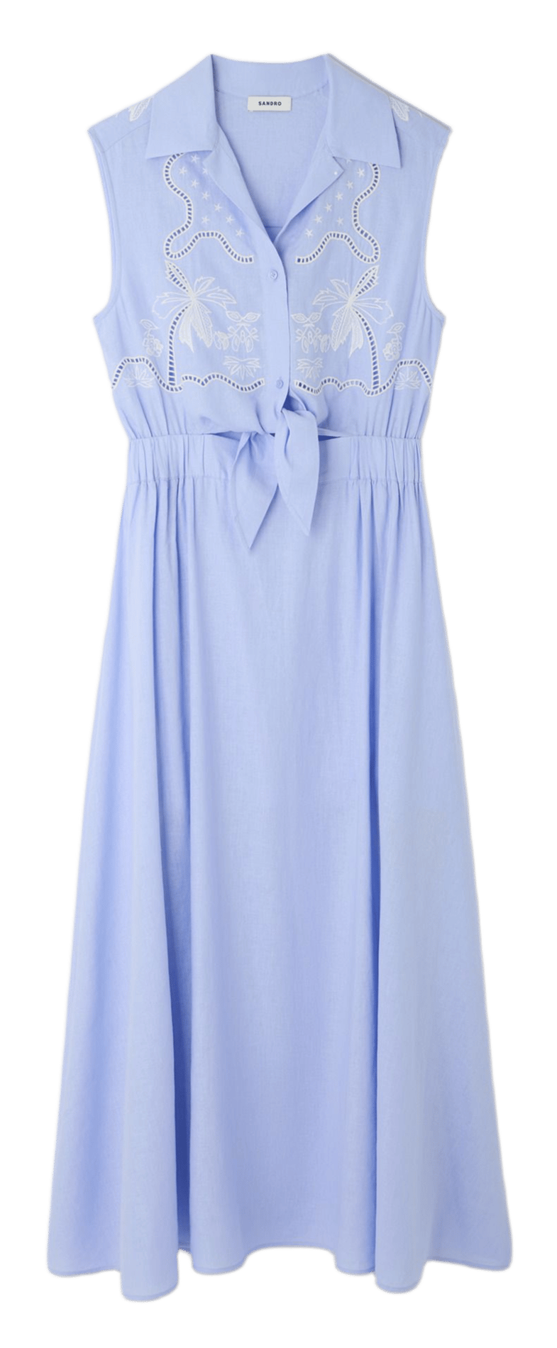 Lange jurk met klassieke kraag in gemengd linnen SANDRO Blauw