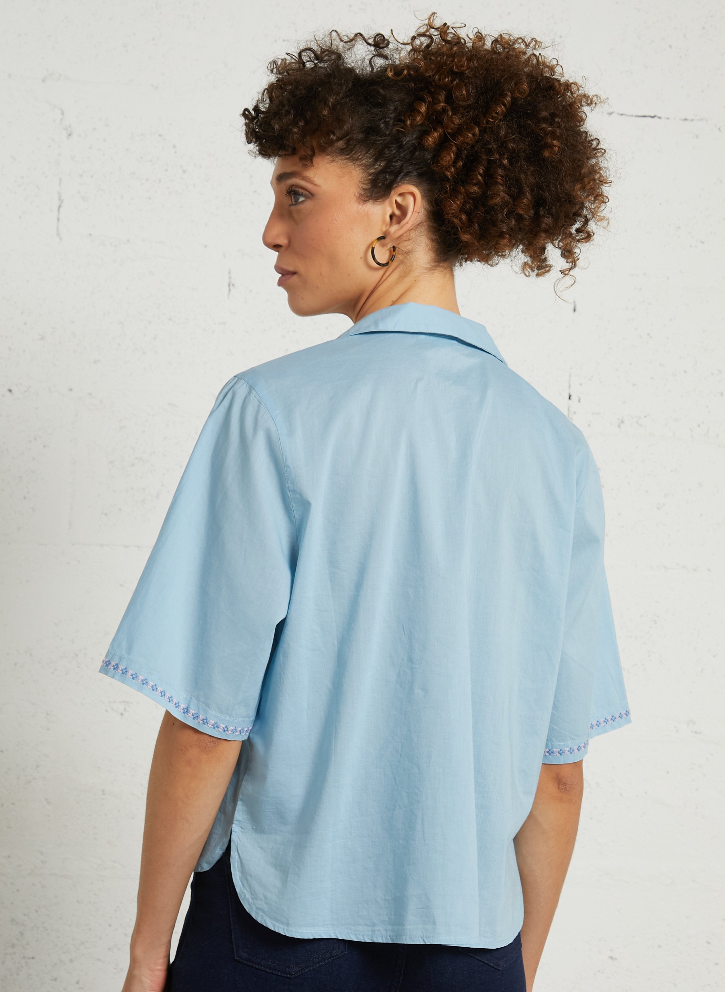 Chemise oversize en coton bio brodé LOUISE MISHA Bleu
