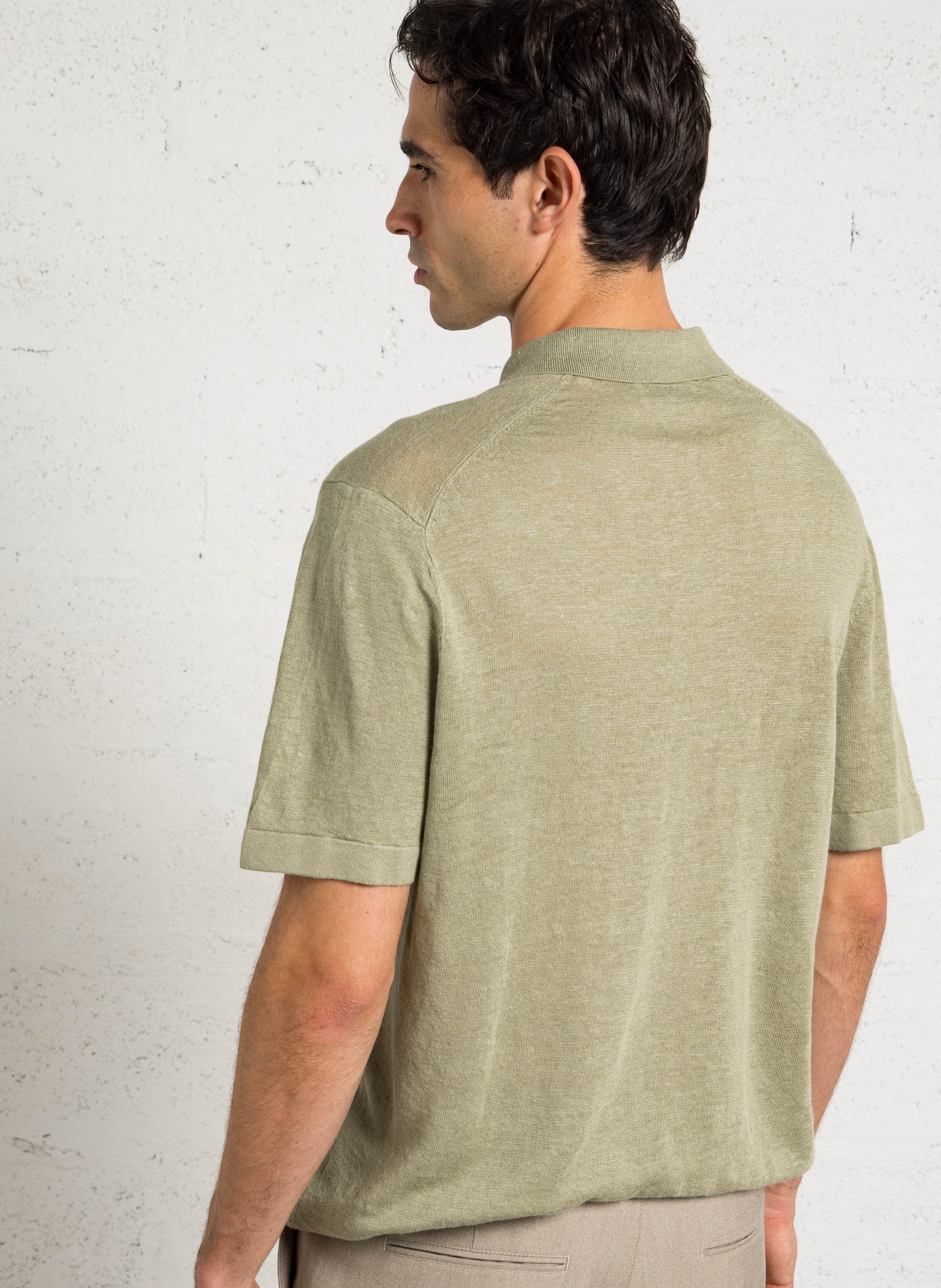 Regular-fit linen and cotton polo shirt LES DEUX Green
