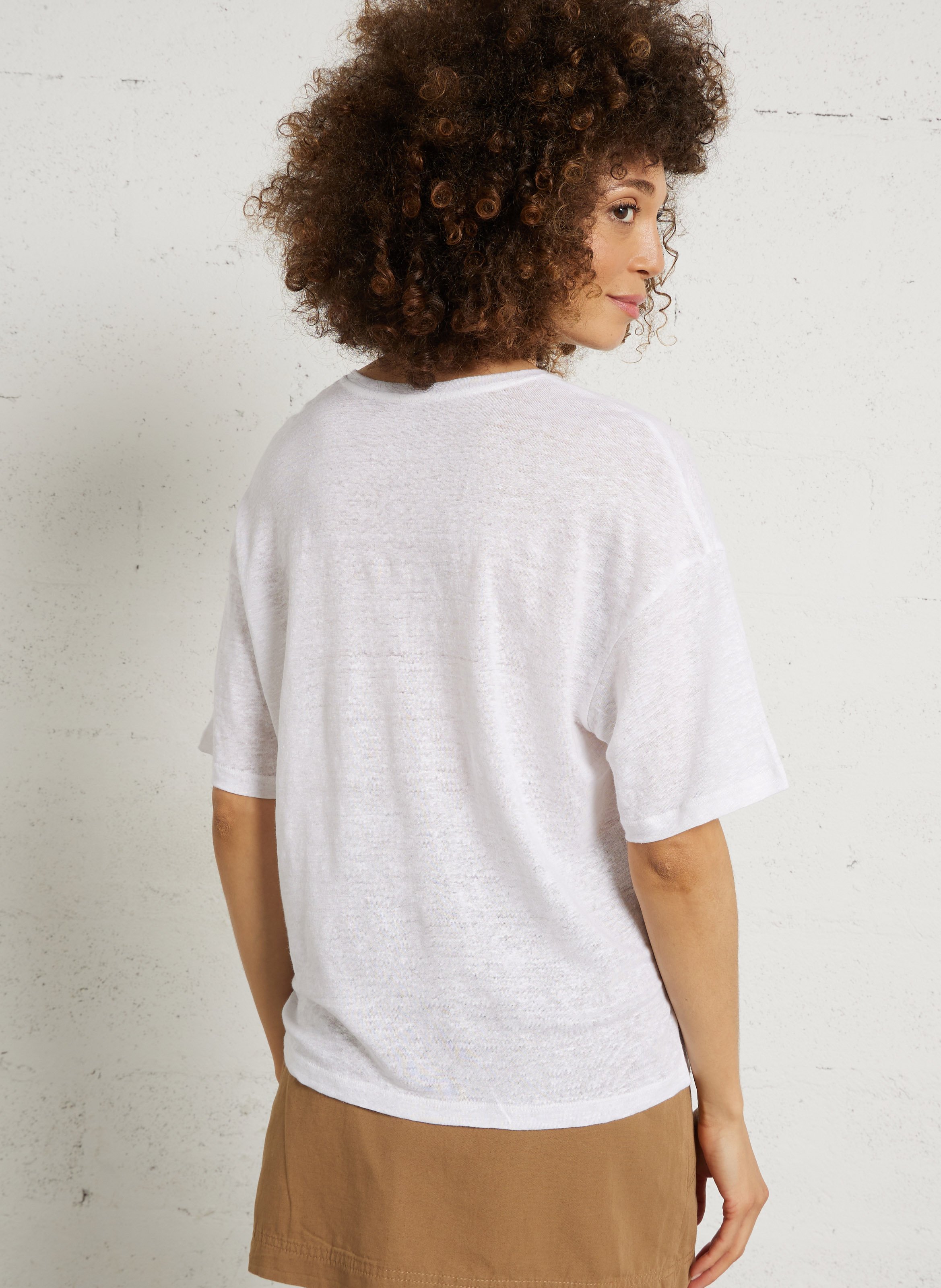 Loose-fit V-neck linen T-shirt DES PETITS HAUTS Beige