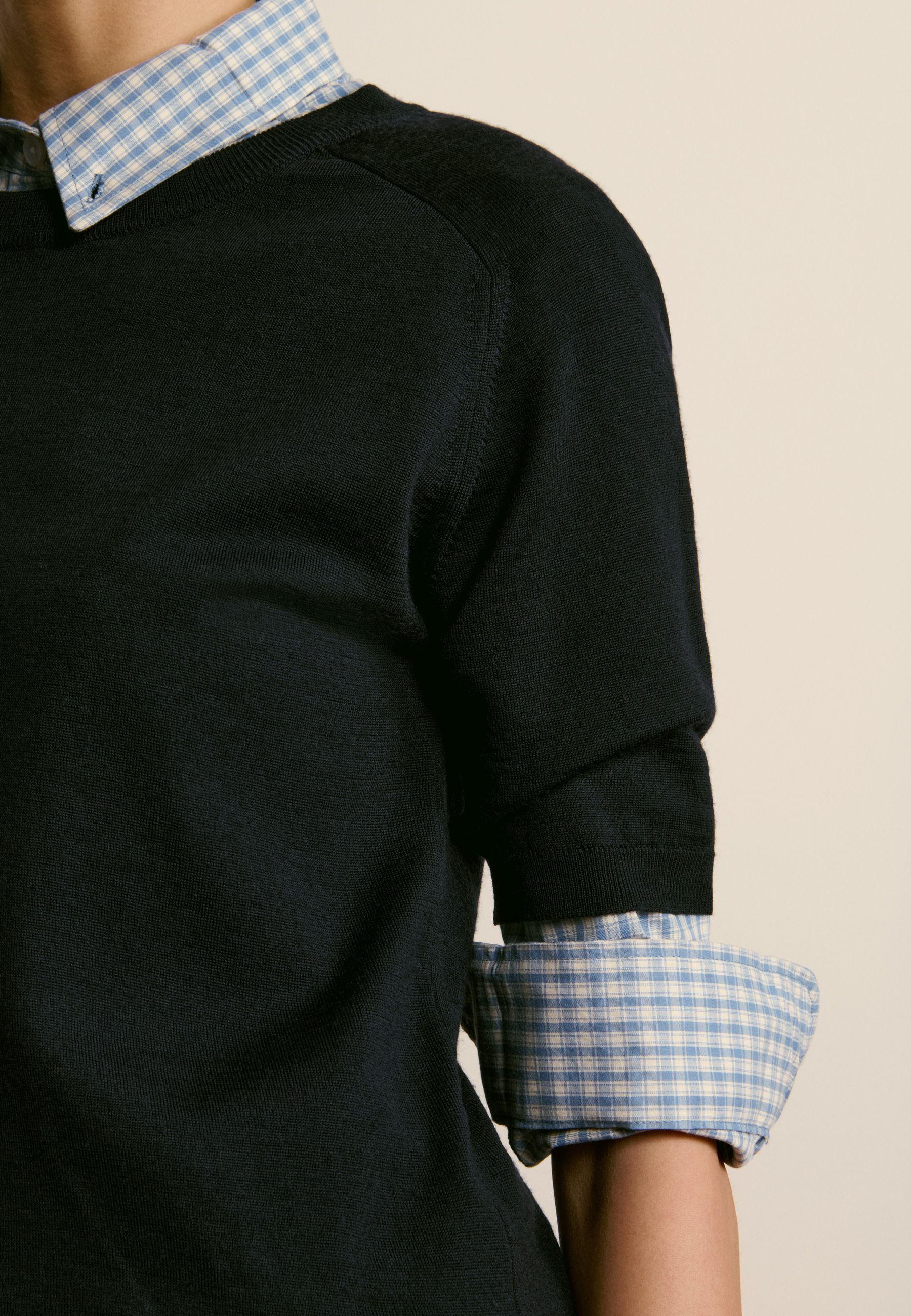 Round neck merino wool T-shirt MAISON MONTAGUT Blue