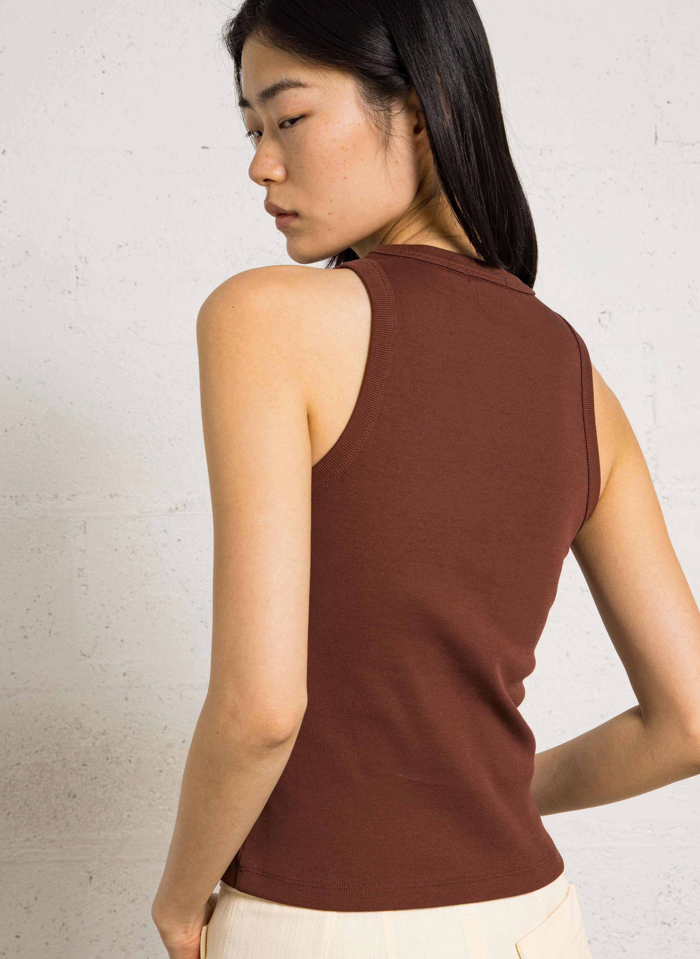 Straight tank top in recycled cotton SOEUR Brown