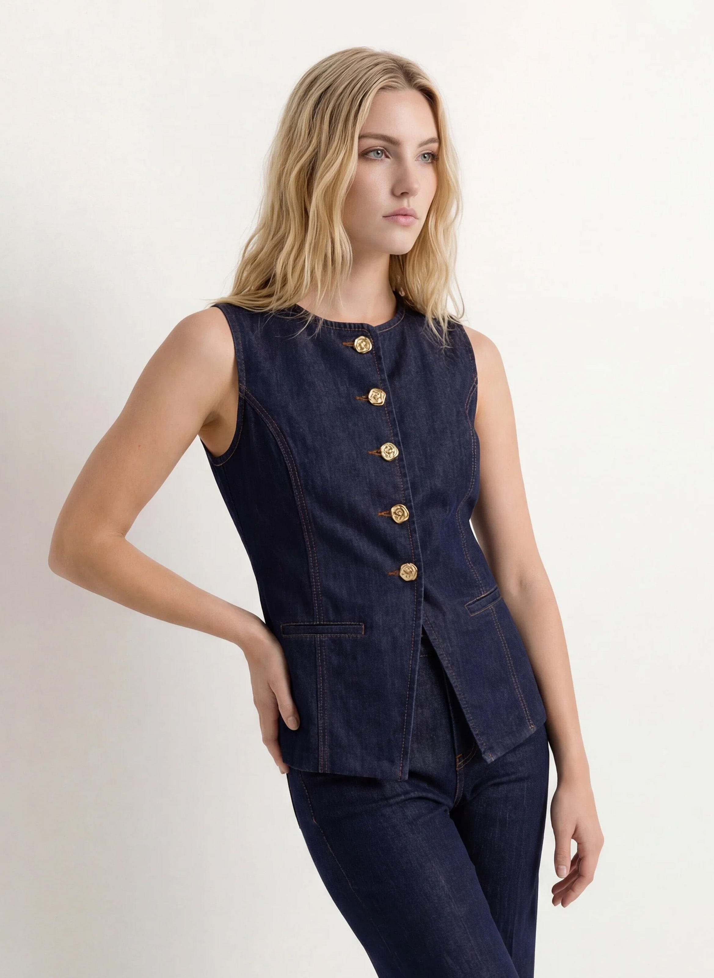 Giacca girocollo in denim di cotone KOOKAI Blu