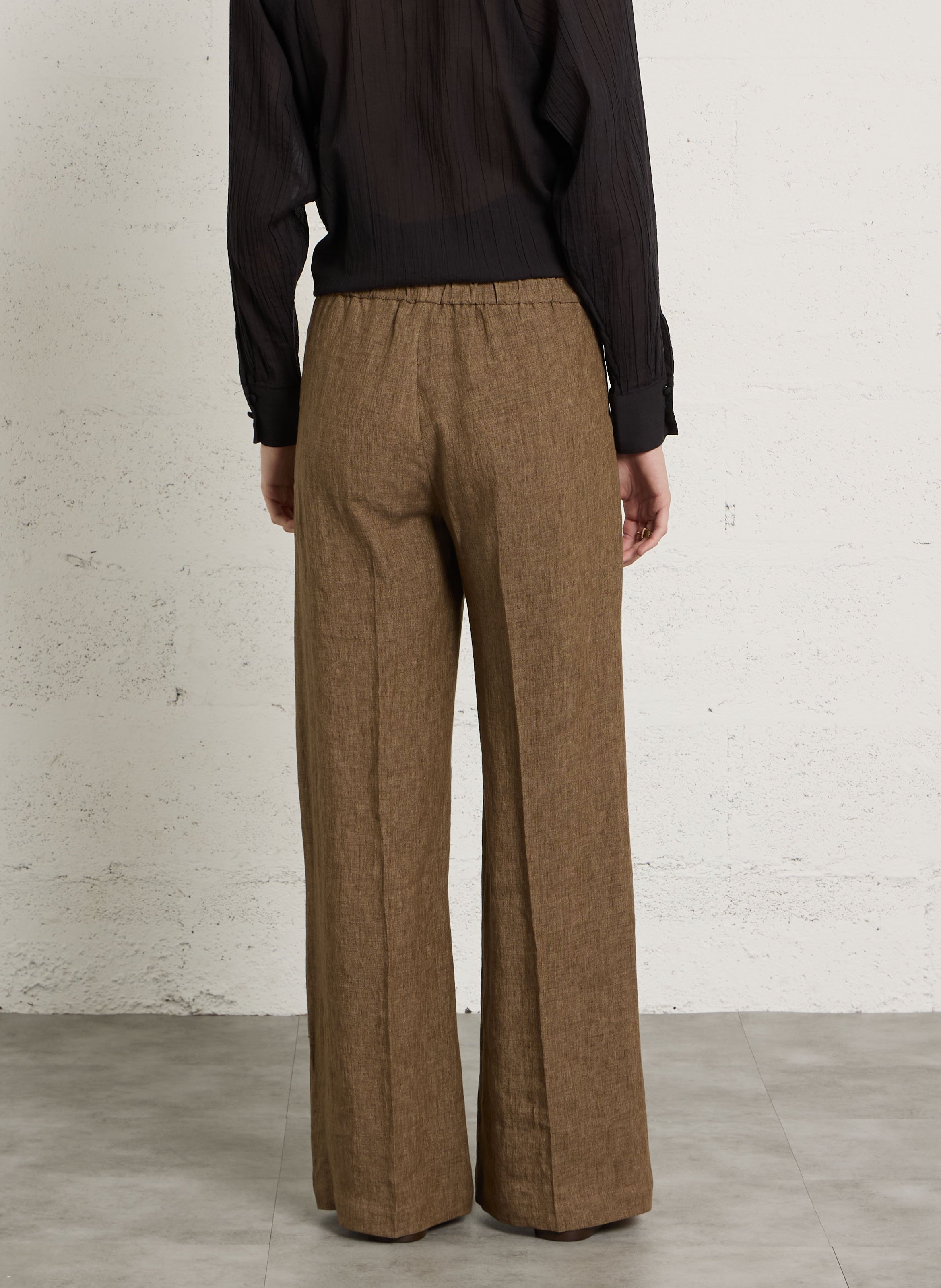 Pantalon large en lin DIEGA Marron