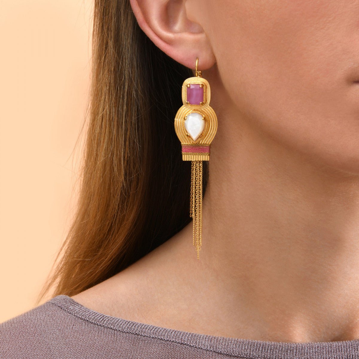 Sleeper earrings in gold-plated finish SATELLITE PARIS Pink