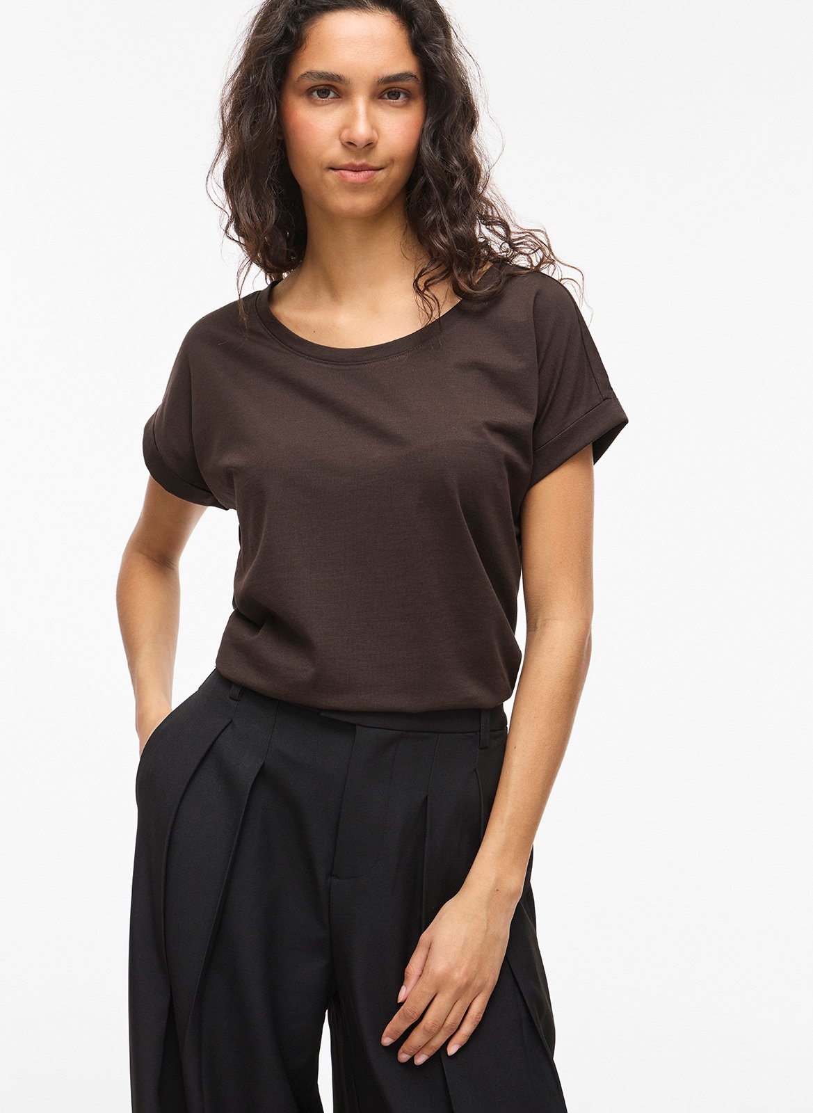 Tee-shirt col rond en coton mélangé  VILA Marron