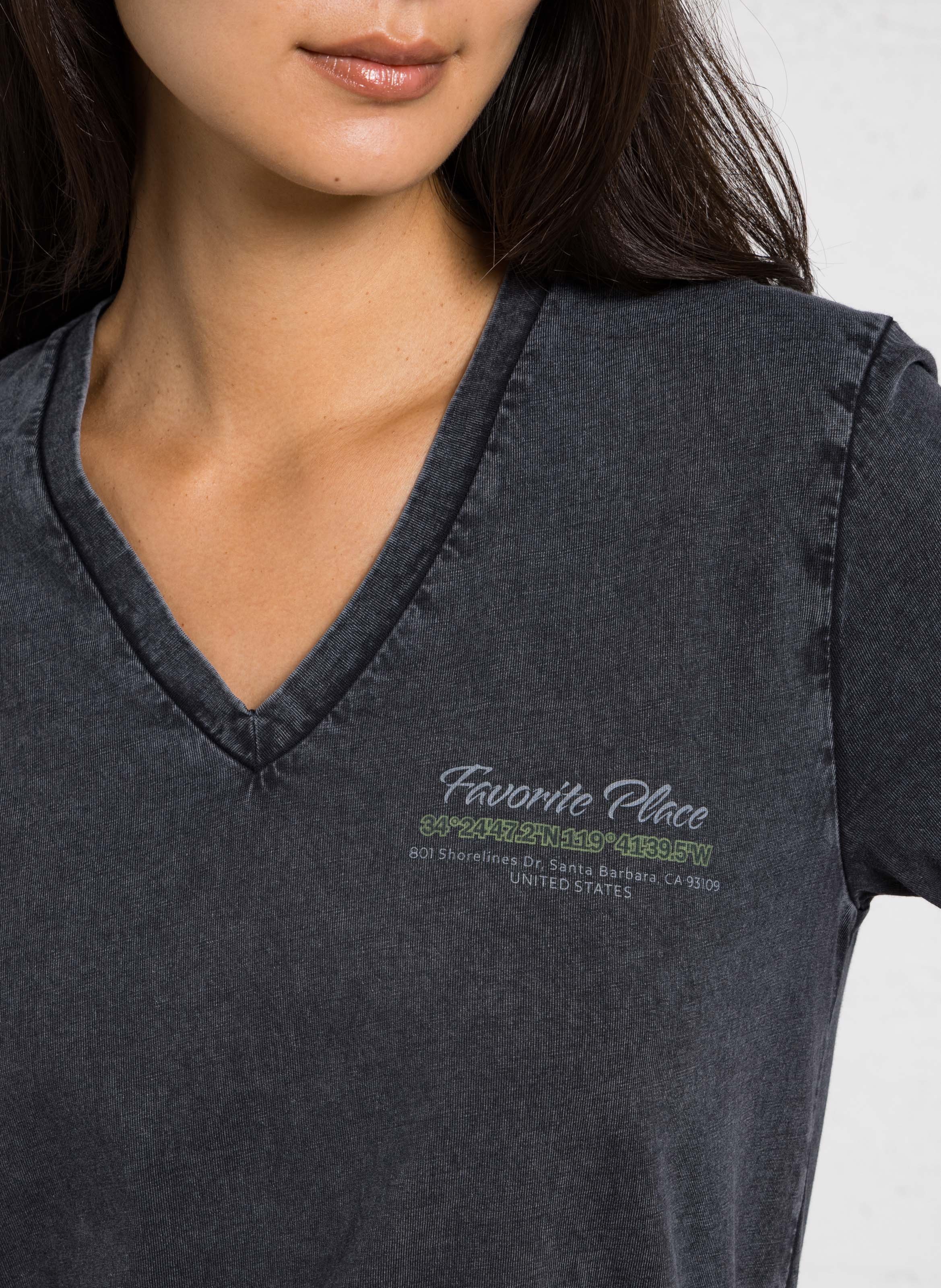 Tee-shirt droit col V imprimé en coton IKKS Gris