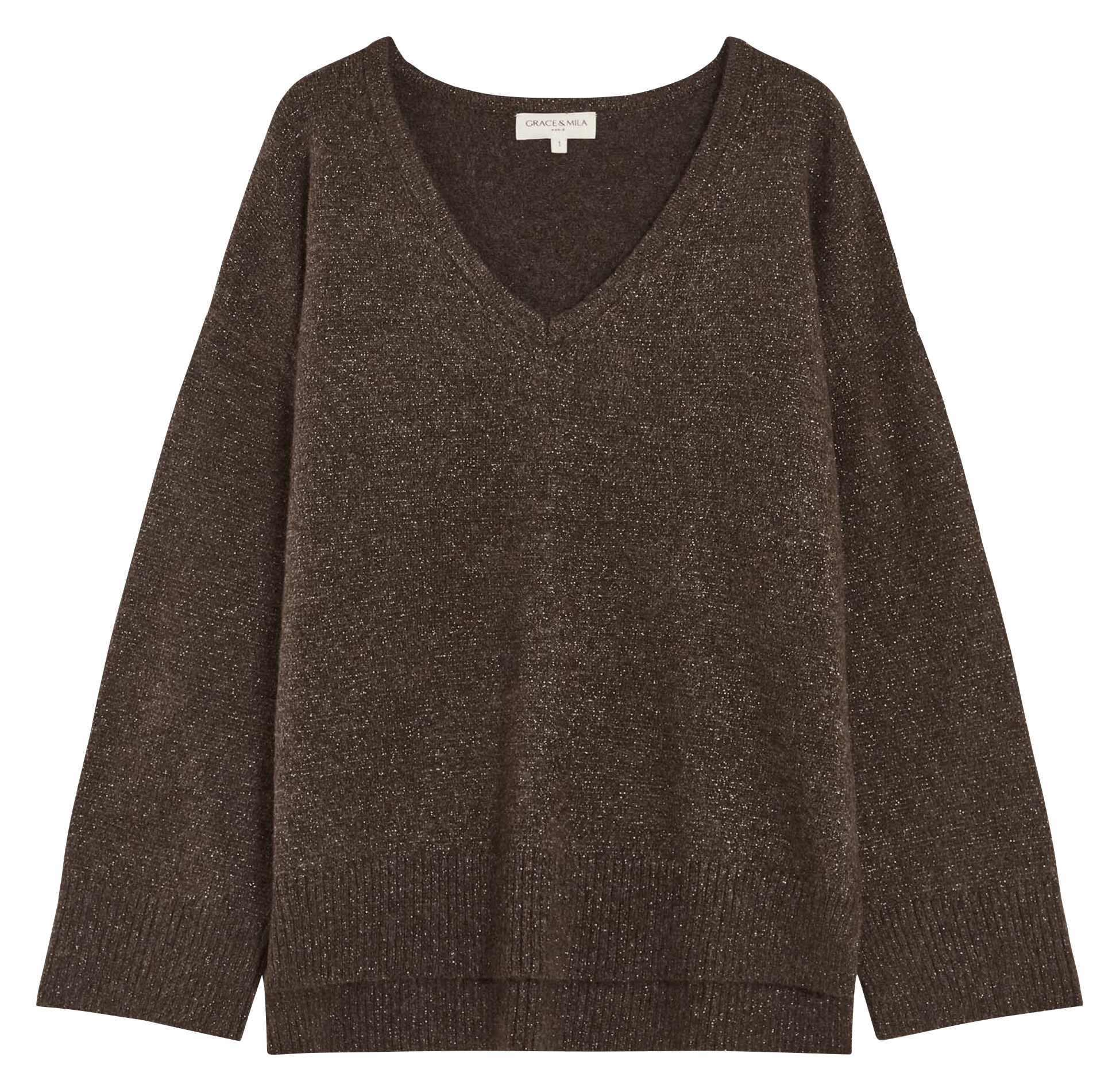 Oversized gebreide trui met V-hals GRACE ET MILA Bruin