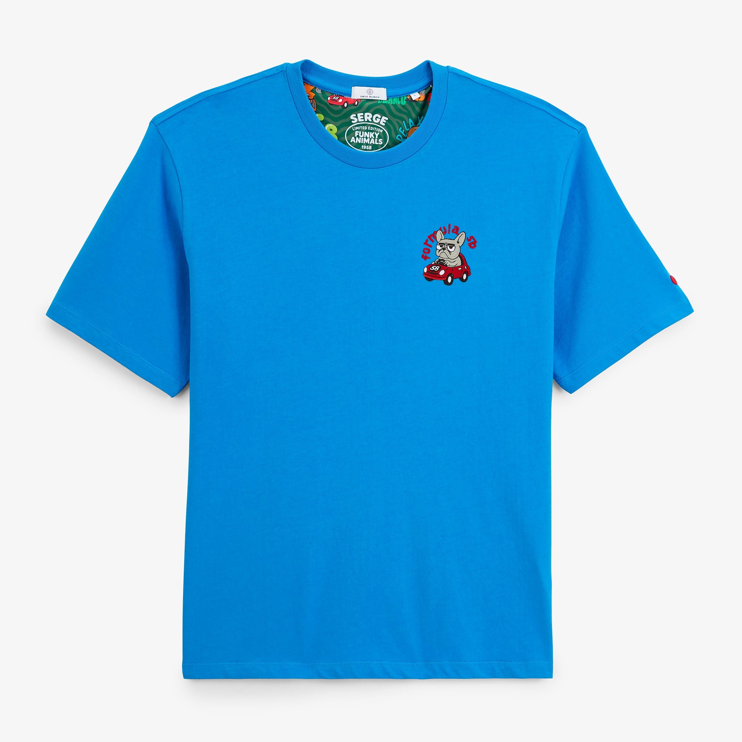Short-sleeve round neck t-shirt with embroidered Thor design in royal blue. SERGE BLANCO Blue