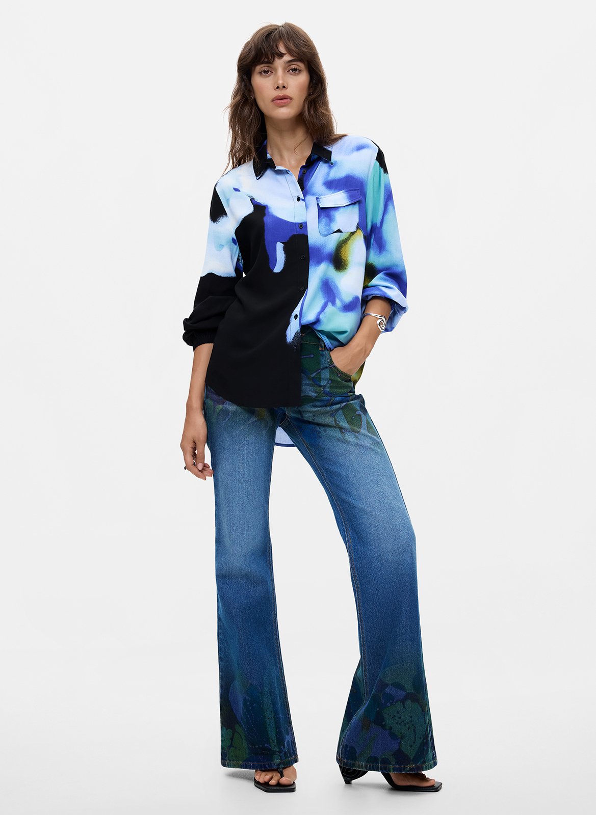 Chemise droite col classique imprimée DESIGUAL Bleu