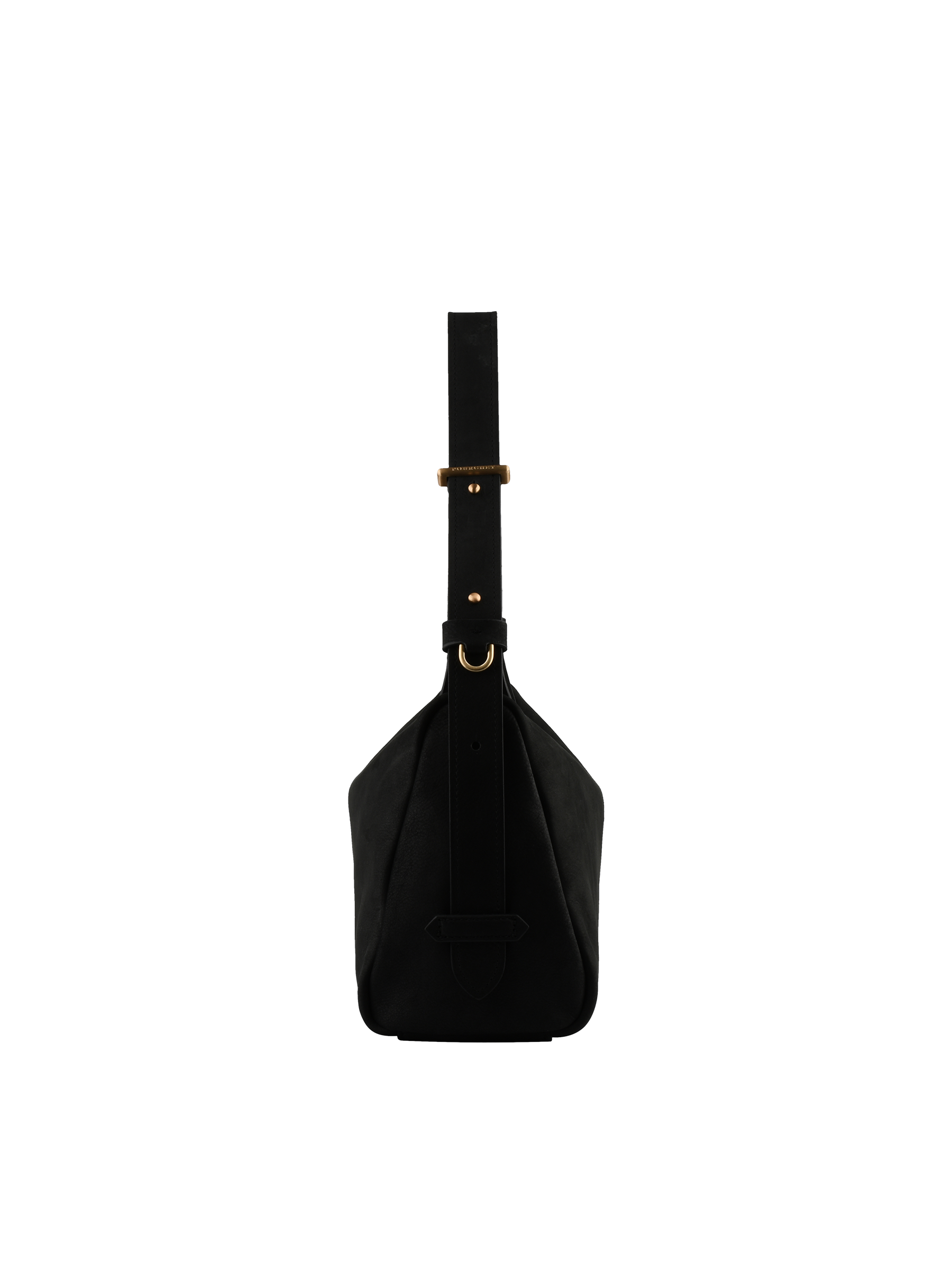 Sac porté épaule en cuir de vachette façon nubuck POURCHET Noir
