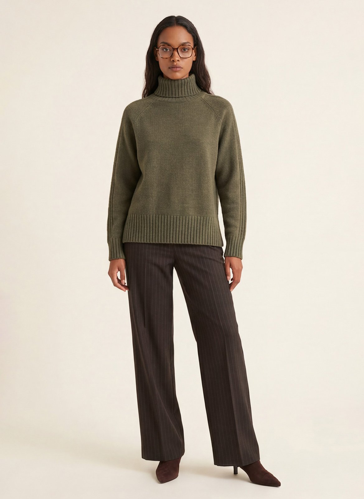 Straight wool and cashmere polo neck sweater KOOKAI Khaki