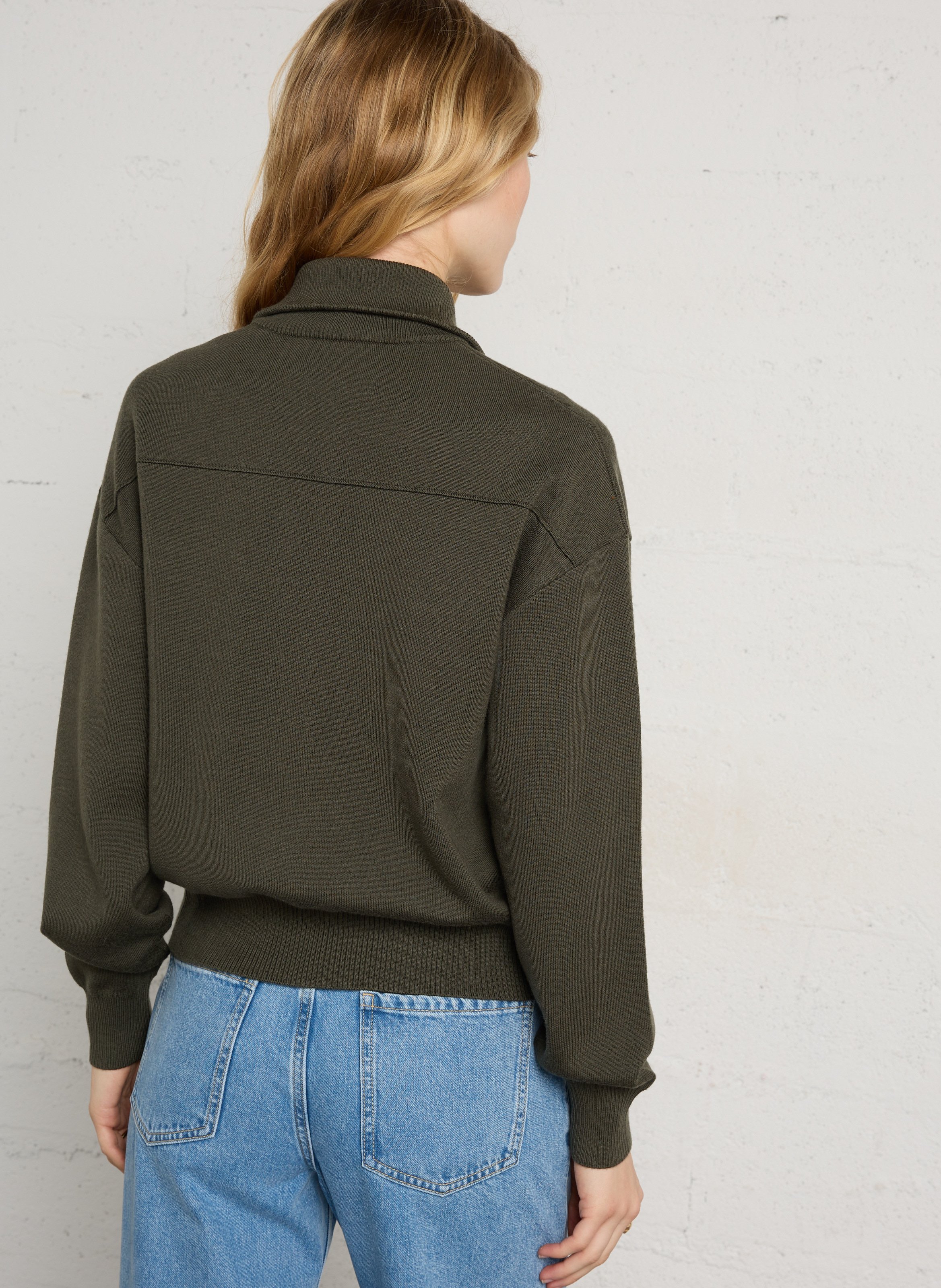 Straight zip-up wool cardigan BERENICE Khaki