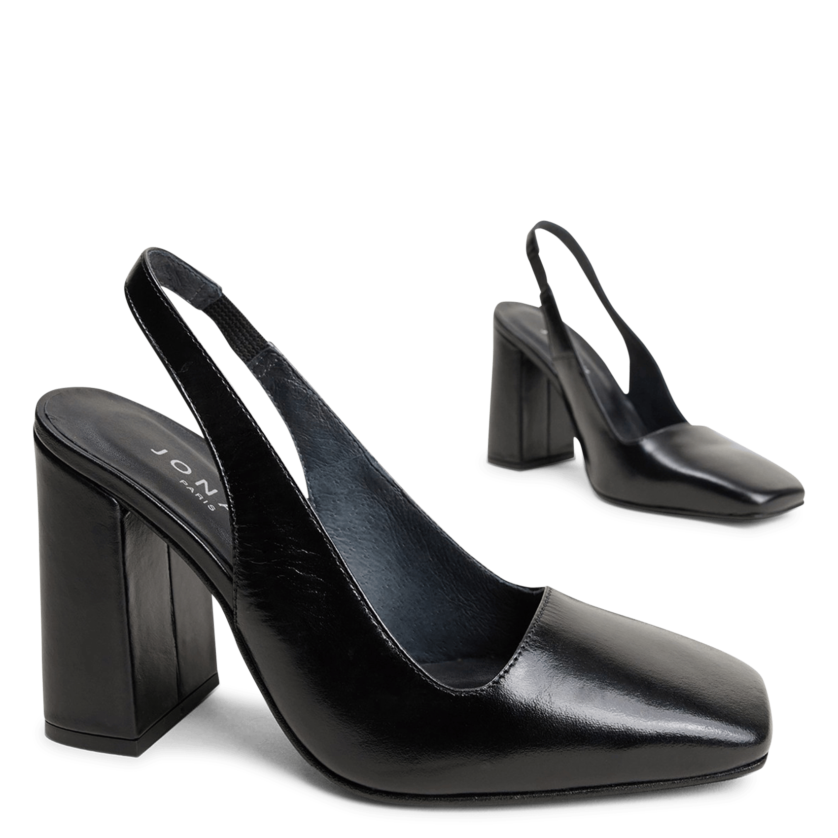 Square-toe leather heeled pumps JONAK Black
