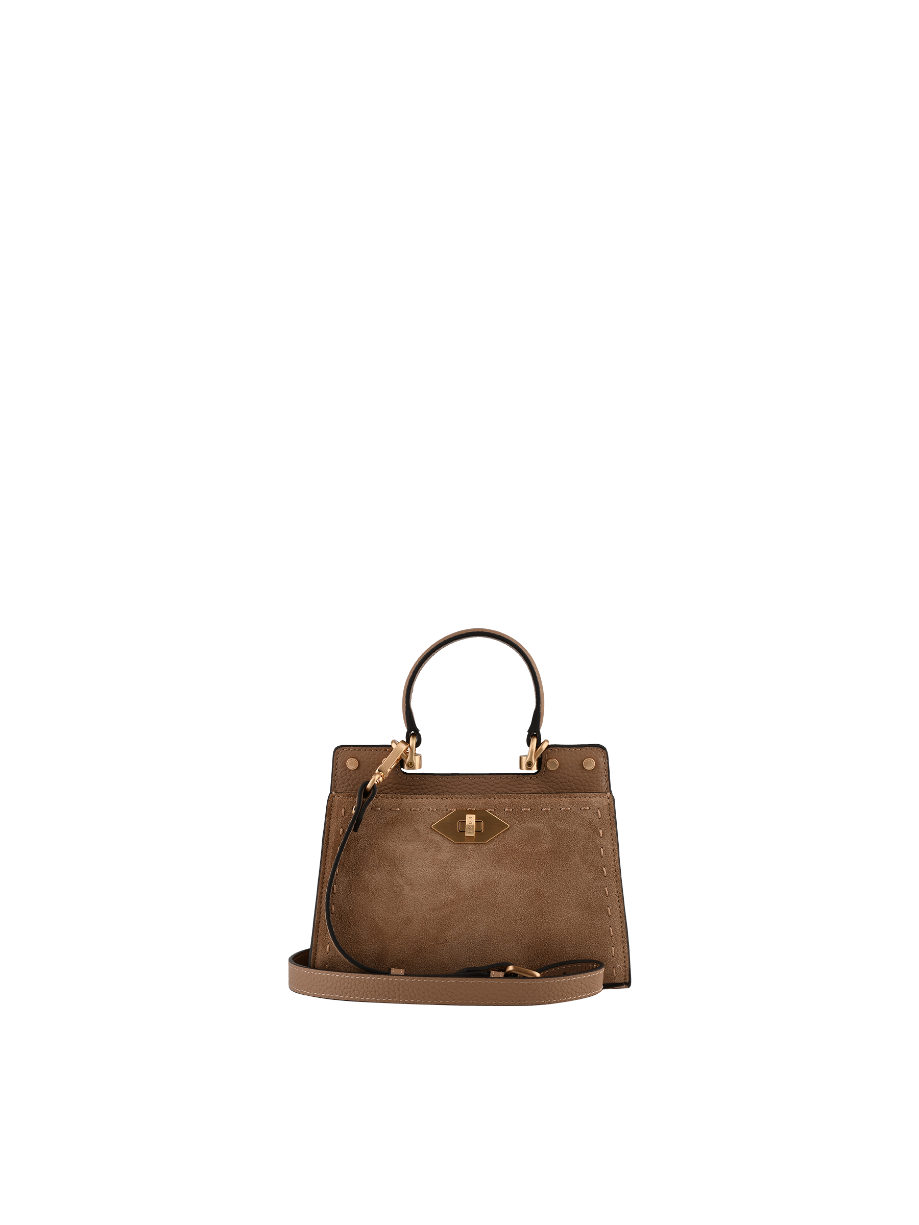 Cowhide leather handbag with a suede-effect finish POURCHET Grey