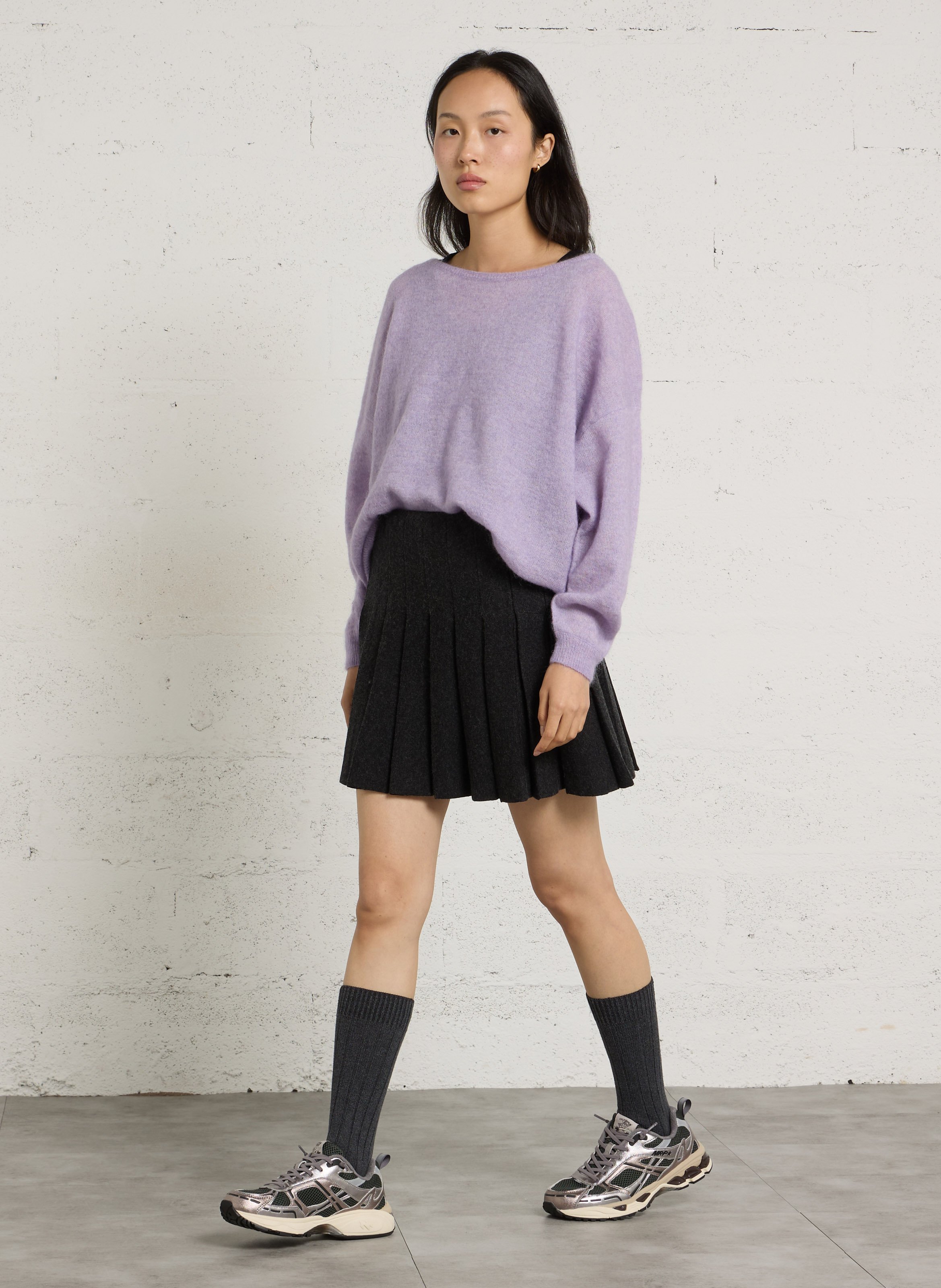 Pull ample col rond en laine mélangée DES PETITS HAUTS Violet