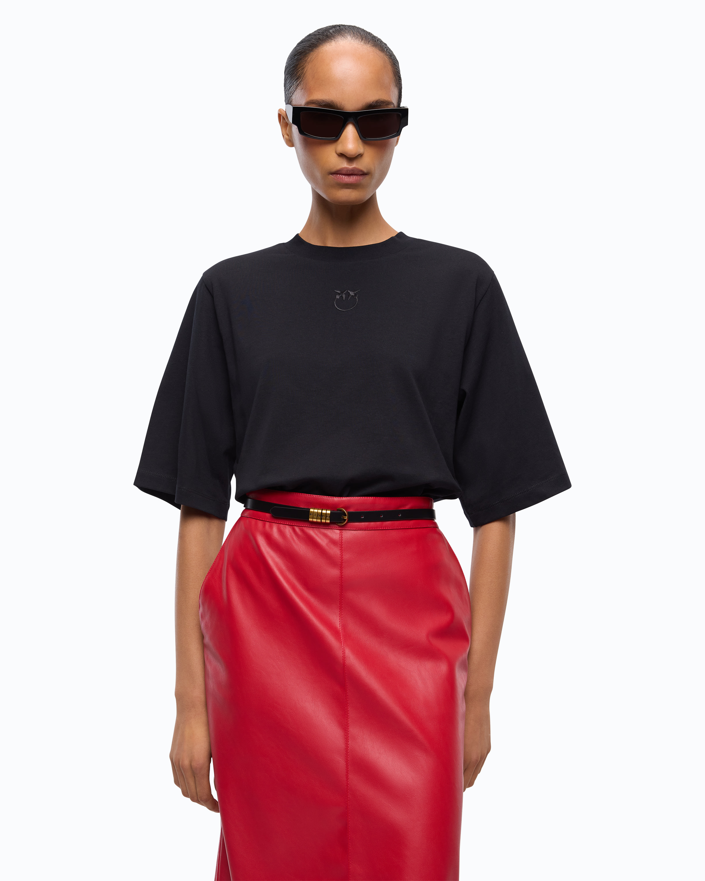 Wide-sleeved T-shirt with Love Birds logo PINKO Black