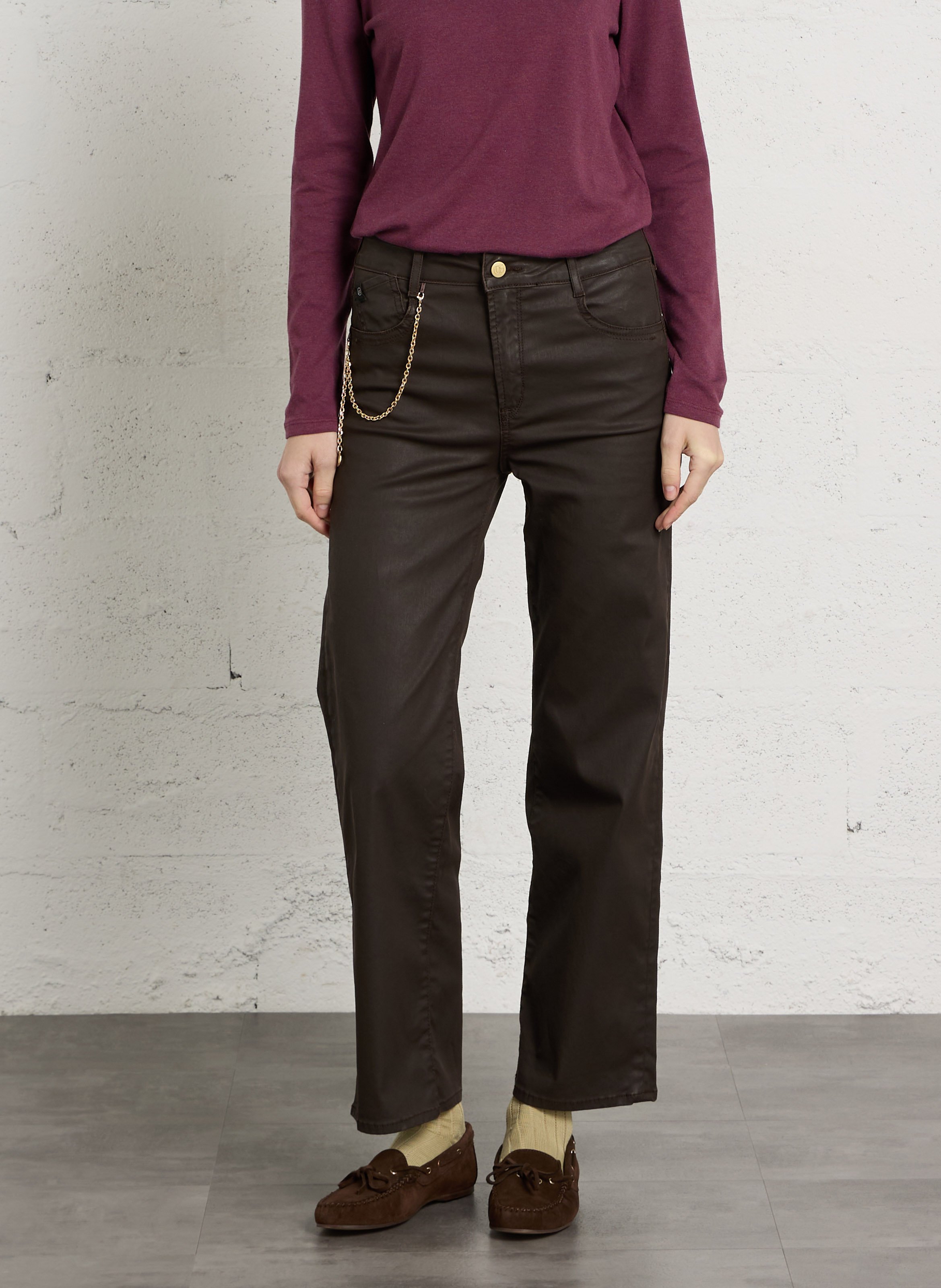 Cotton-blend straight jeans LE TEMPS DES CERISES Brown