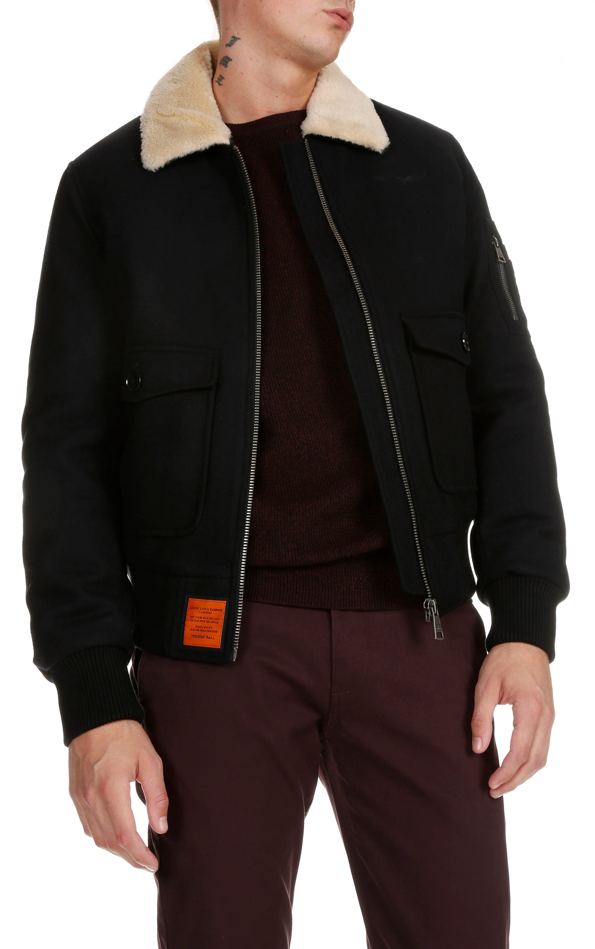 Blouson col classique droit en laine mélangée BOMBERS ORIGINAL