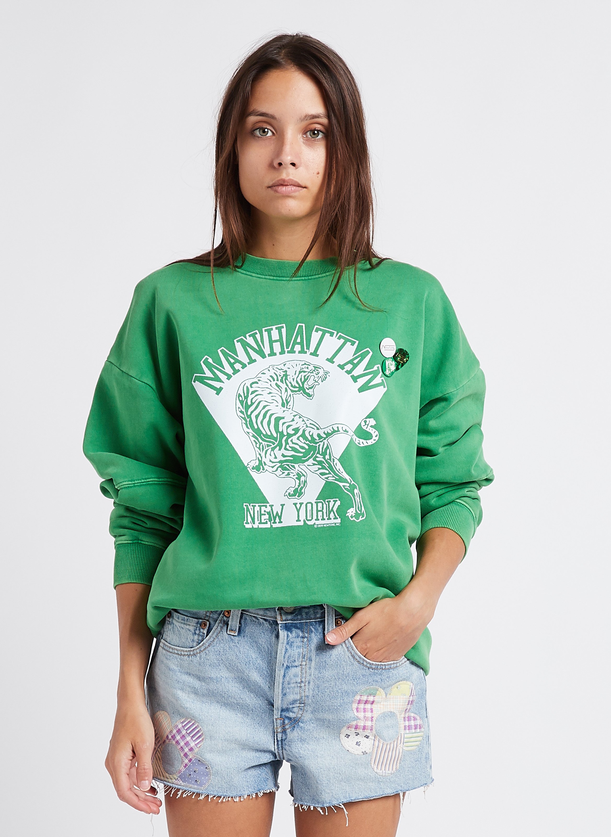 Screen-printed Round-neck Cotton-blend Sweatshirt Grass Newtone - Women |  Place des Tendances