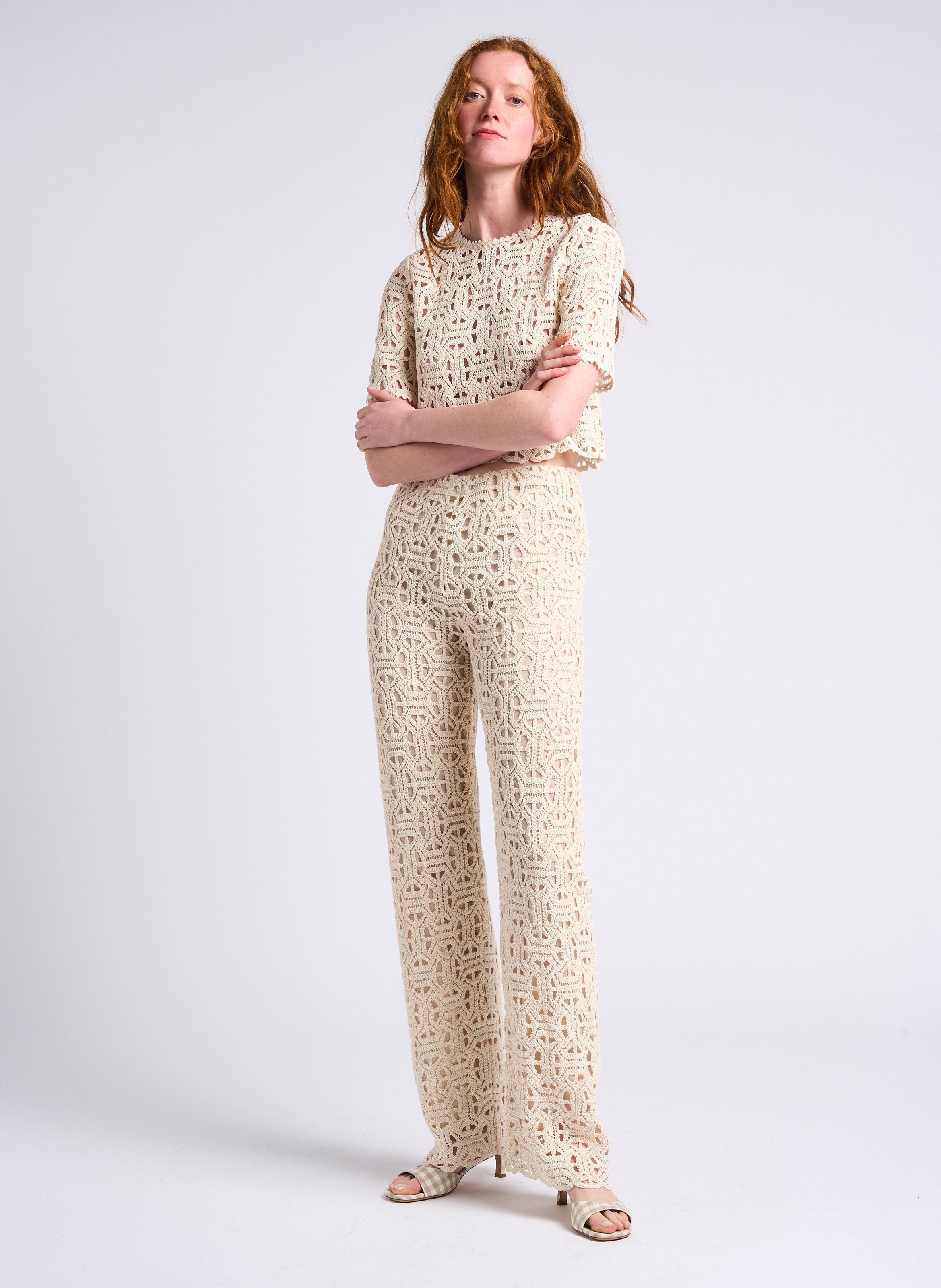 Mules à talons en vichy RIVECOUR Beige