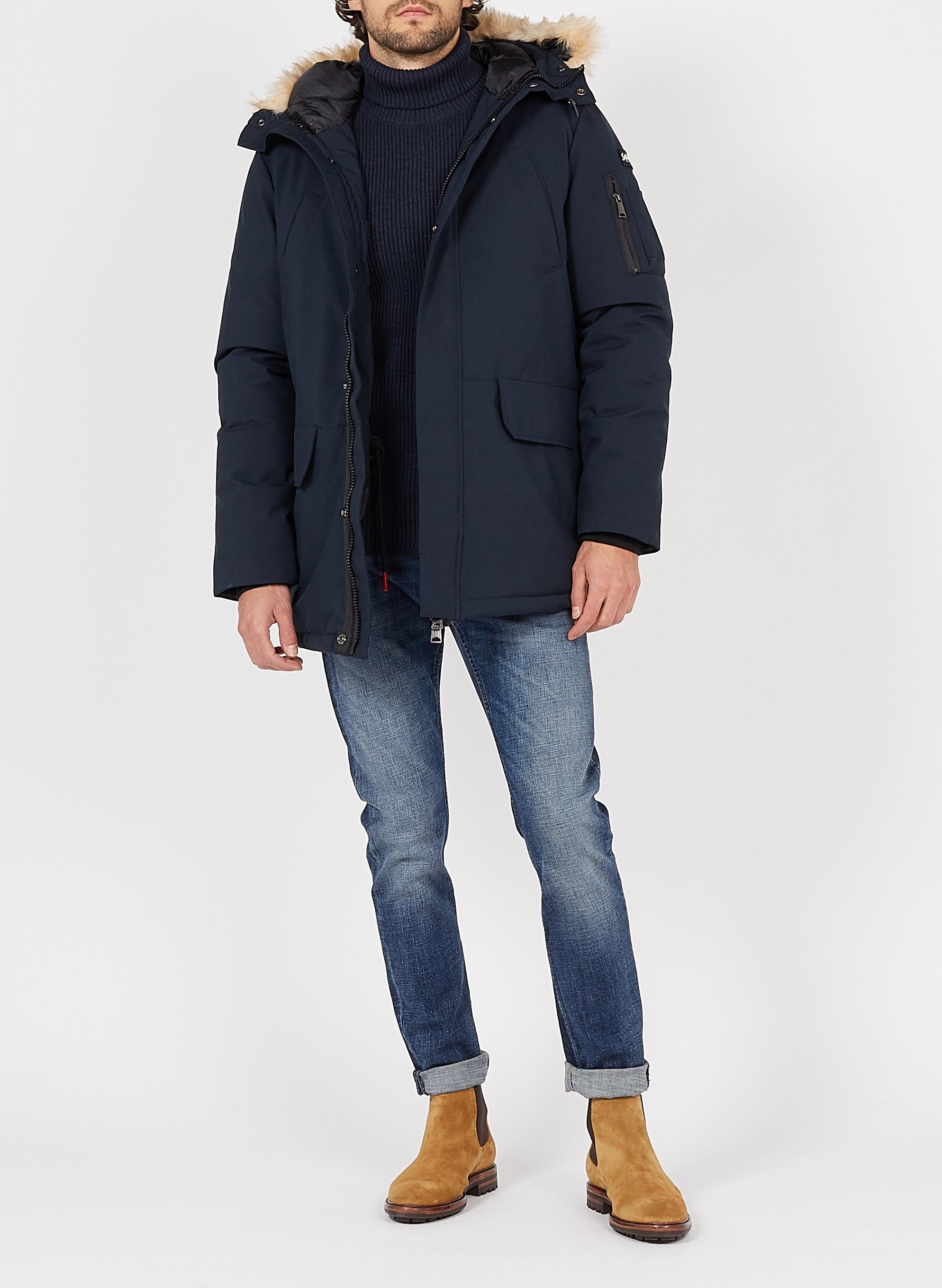 Long hooded parka SCHOTT Blue