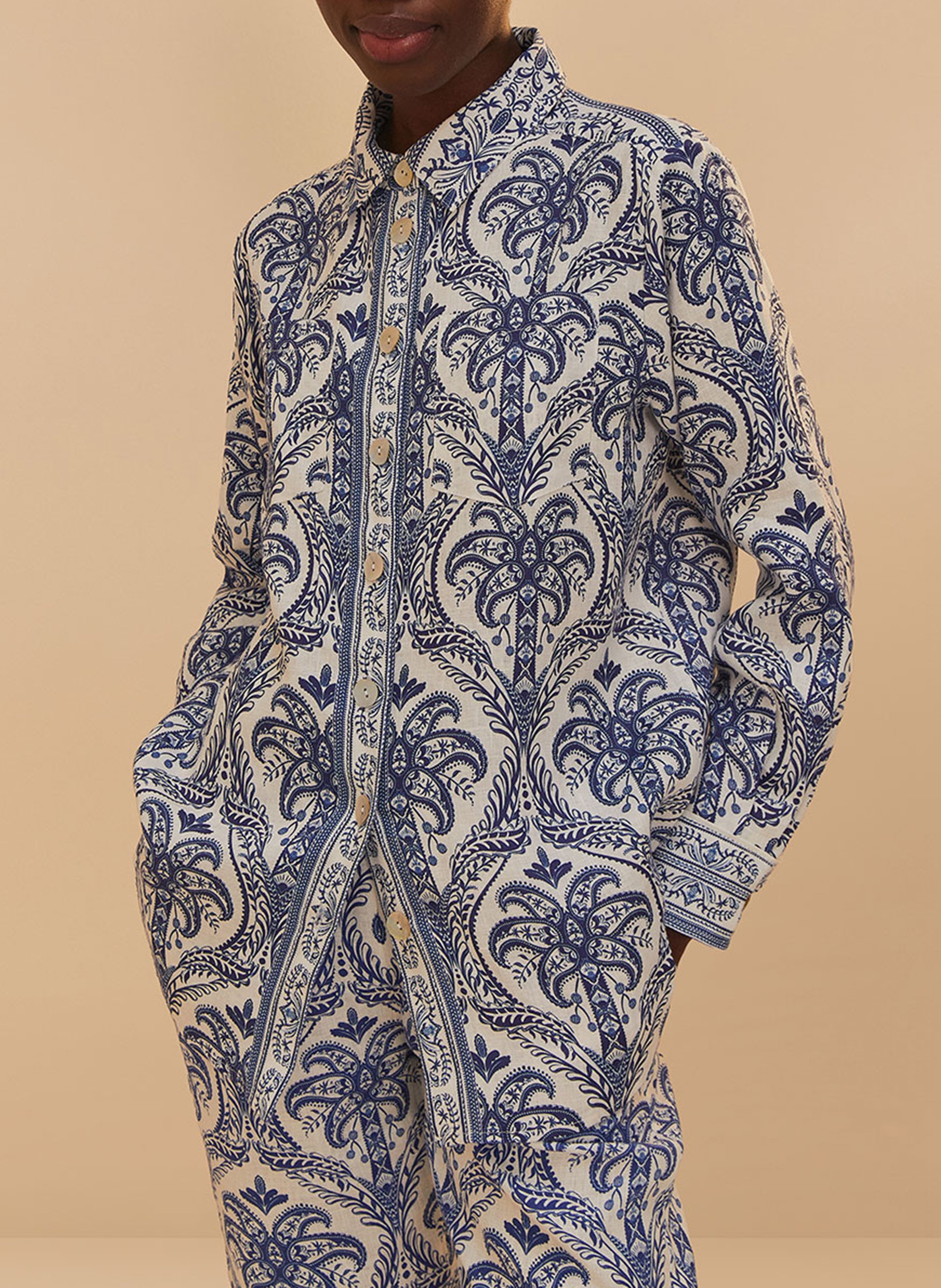 Linen-blend shirt with classic collar FARM RIO Blue