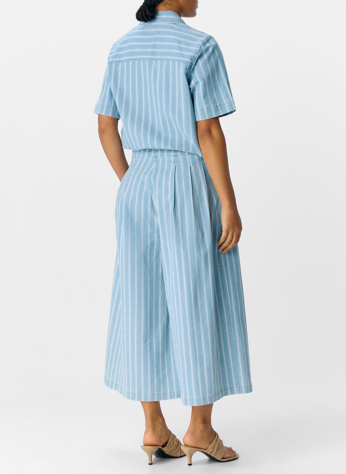 Wide Leg Striped Denim Pants OBJECT Blue