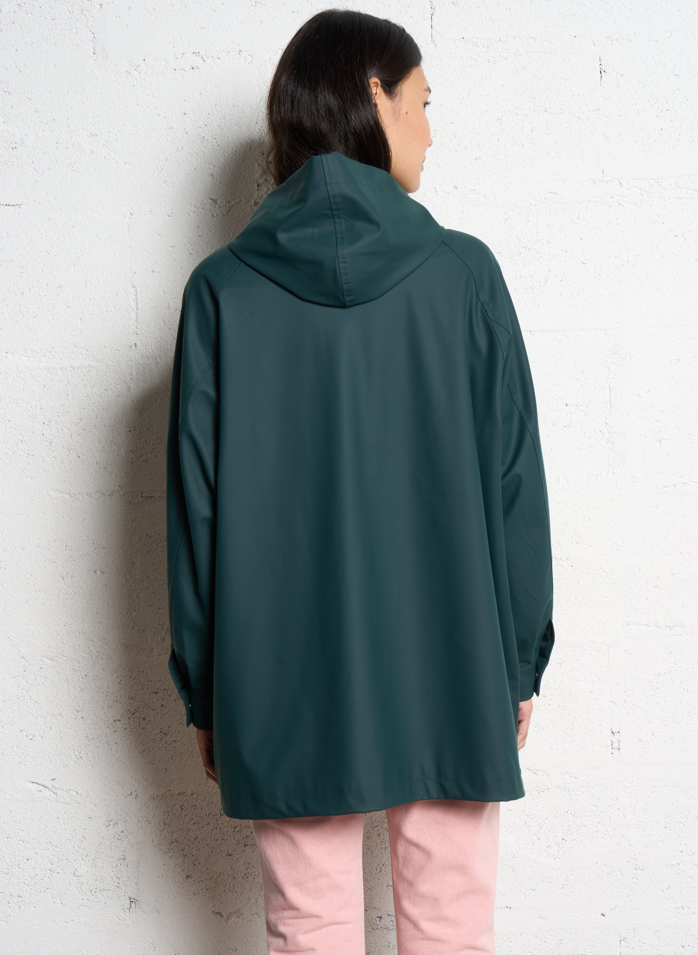 Waxed straight parka with hood ONE STEP Green