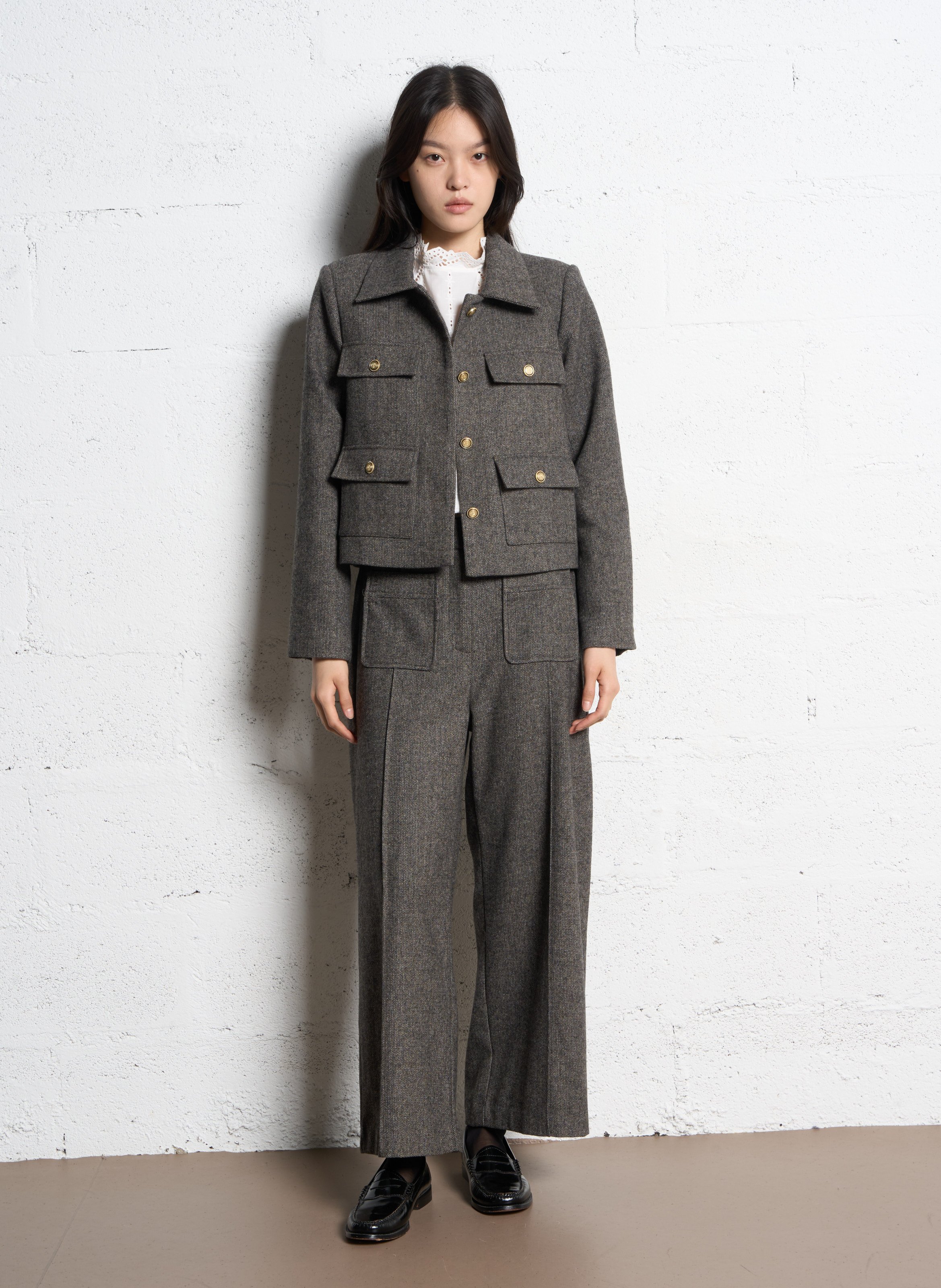 Pantalon large en laine mélangée SUNCOO Noir