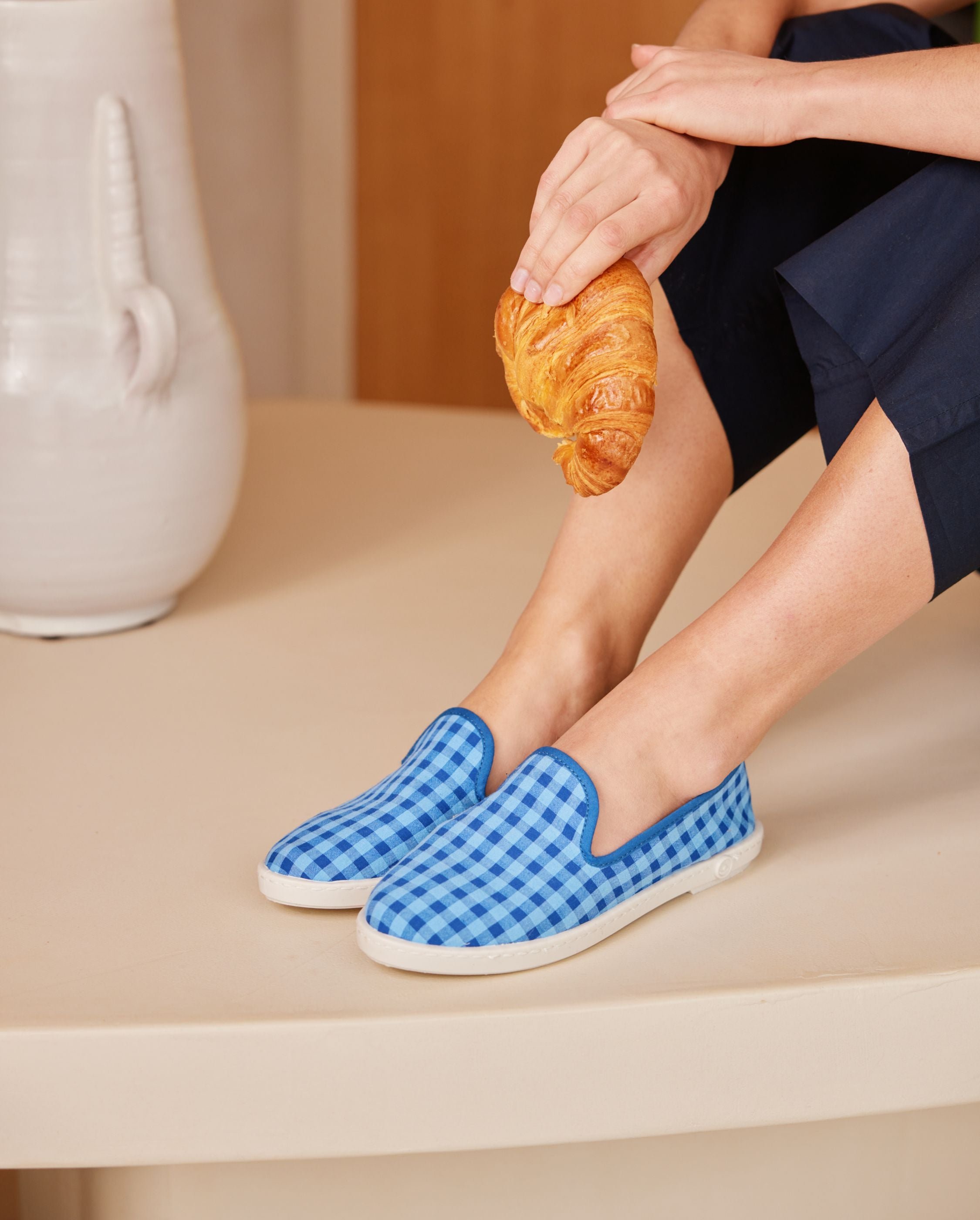 Women's gingham slippers, ocean blue ANGARDE Blue
