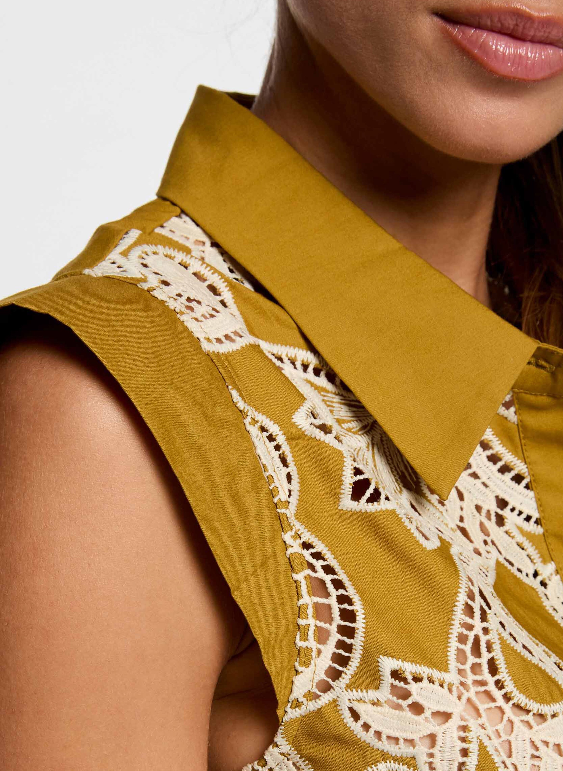 Chemise droite en coton brodée MORGAN Vert