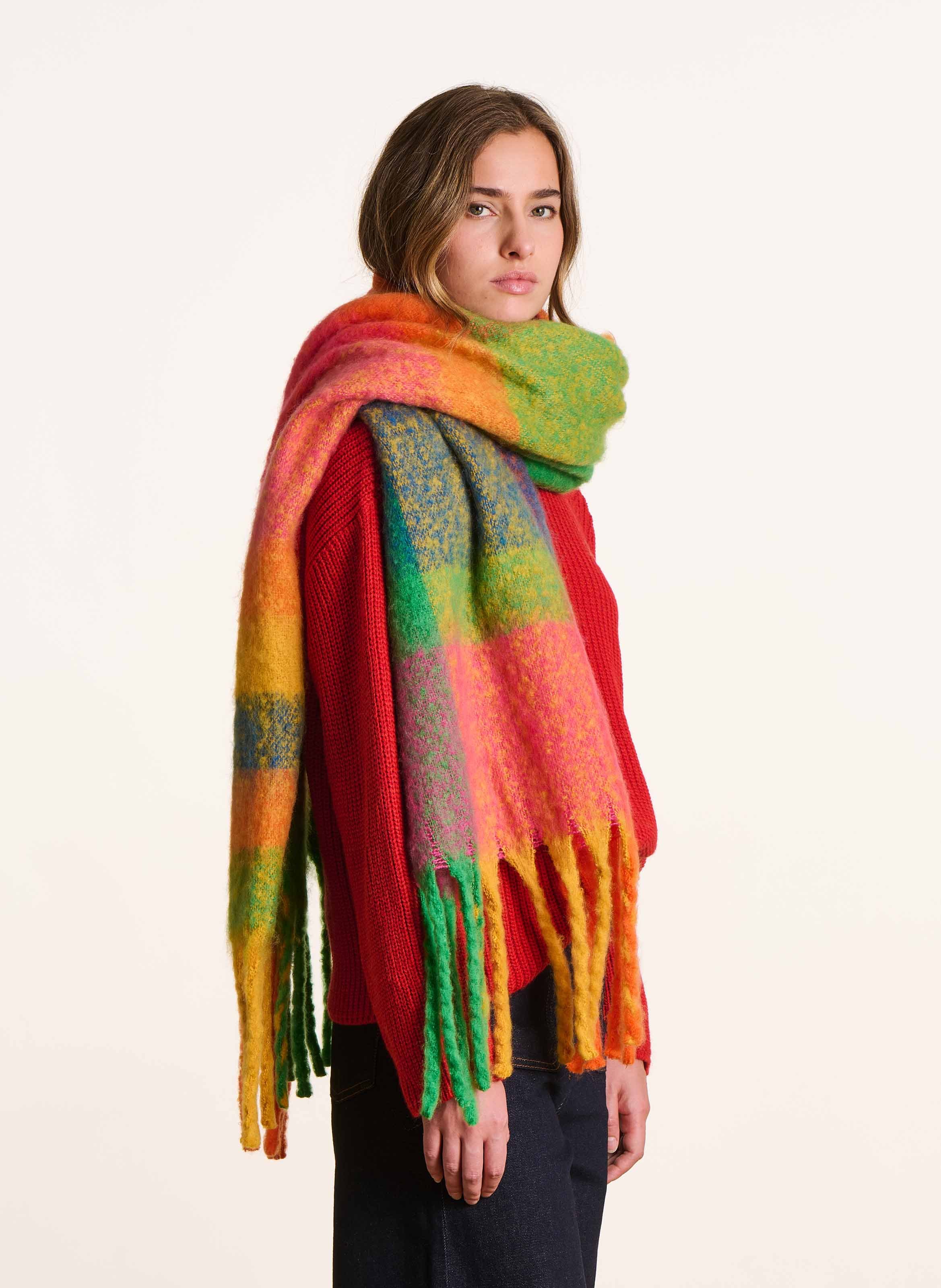 Écharpe à carreaux multicolores LA FEE MARABOUTEE Orange