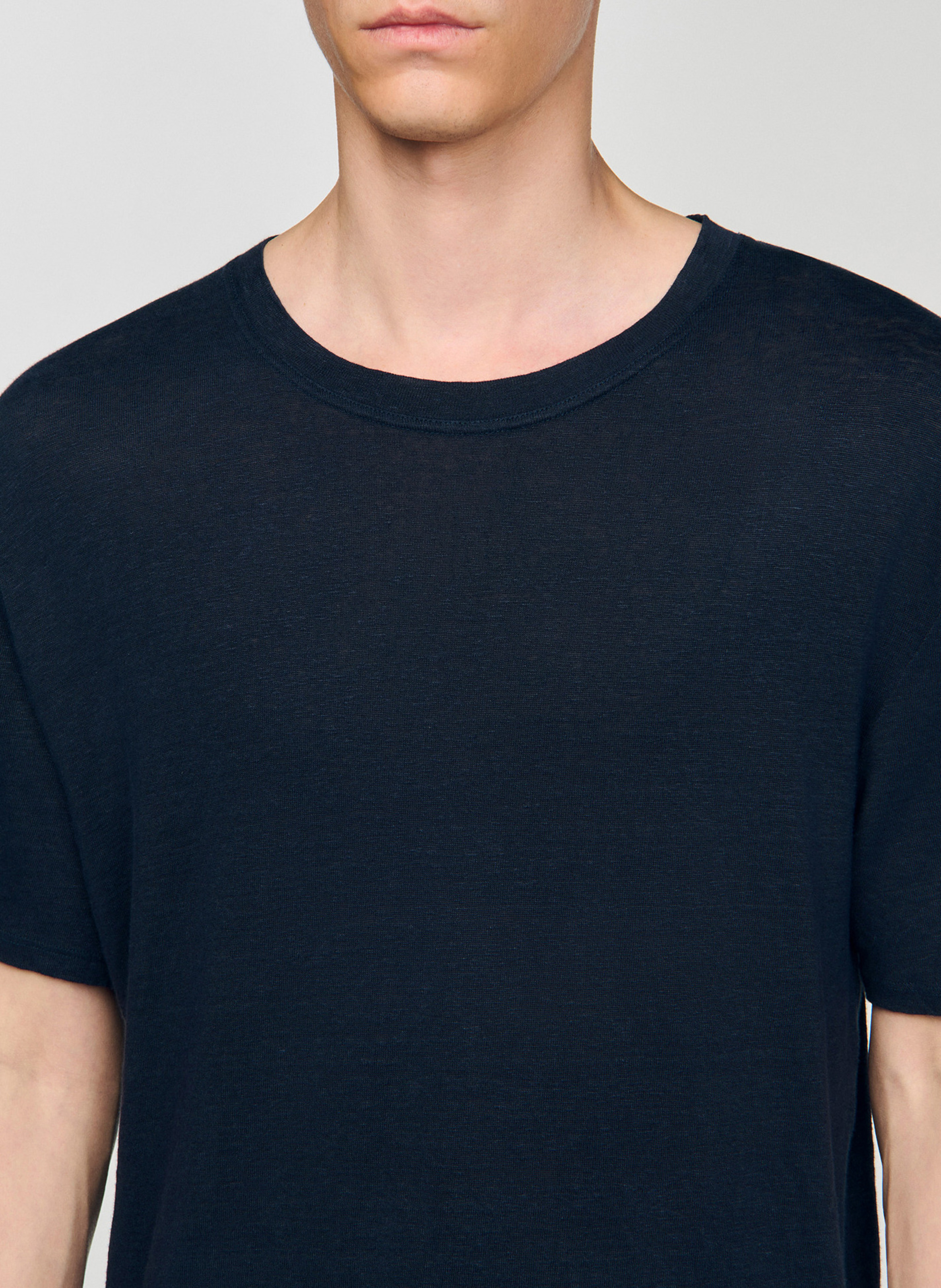 Tee-shirt col rond regular-fit en lin SANDRO Bleu