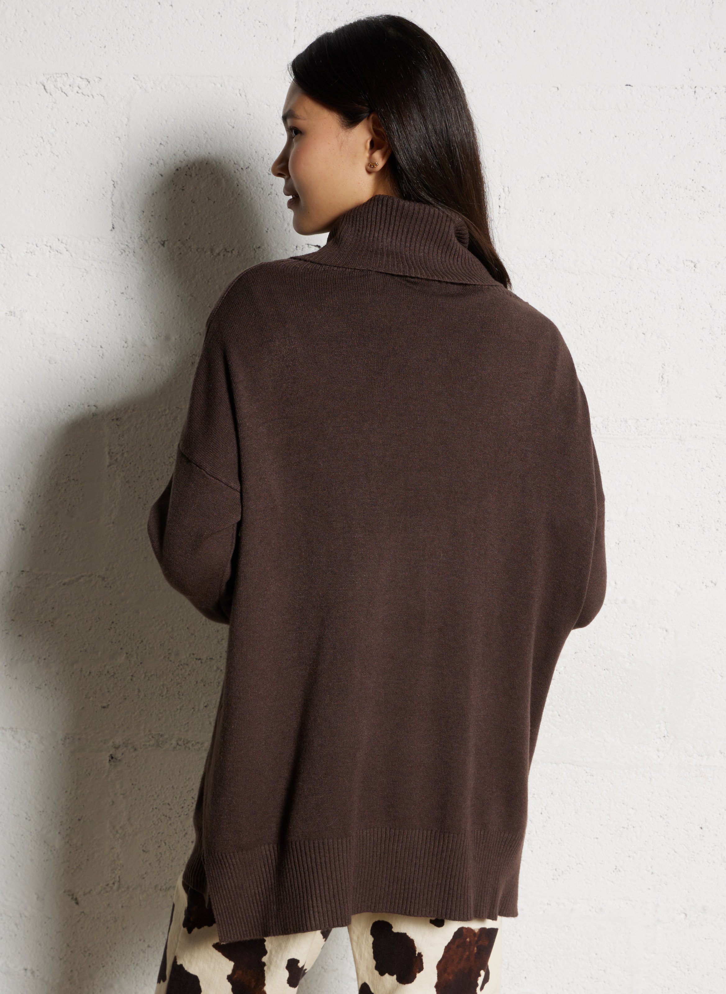 Pull droit col roulé chiné  PLEASE Marron