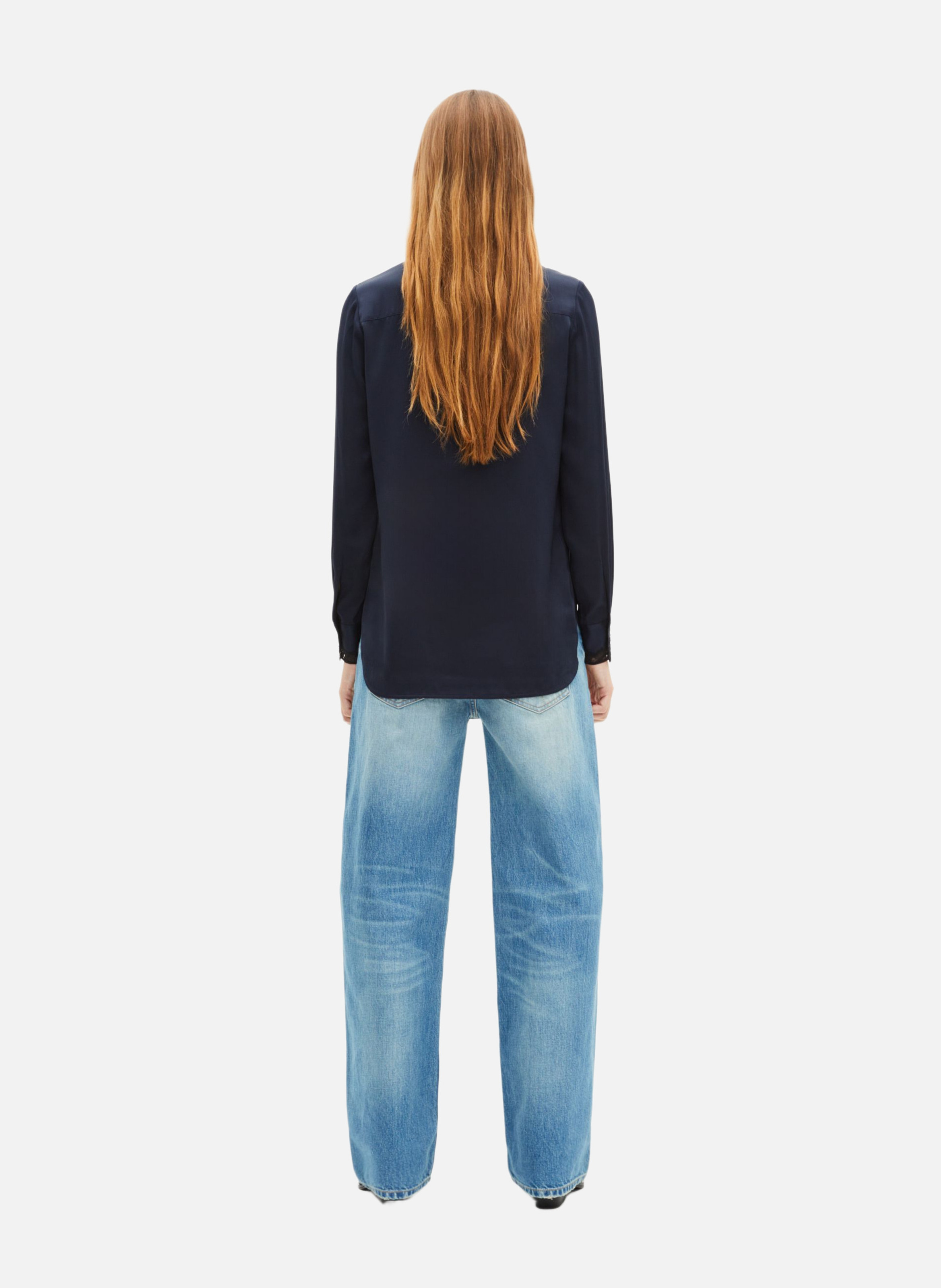 Printed silk satin classic-collar shirt THE KOOPLES Blue