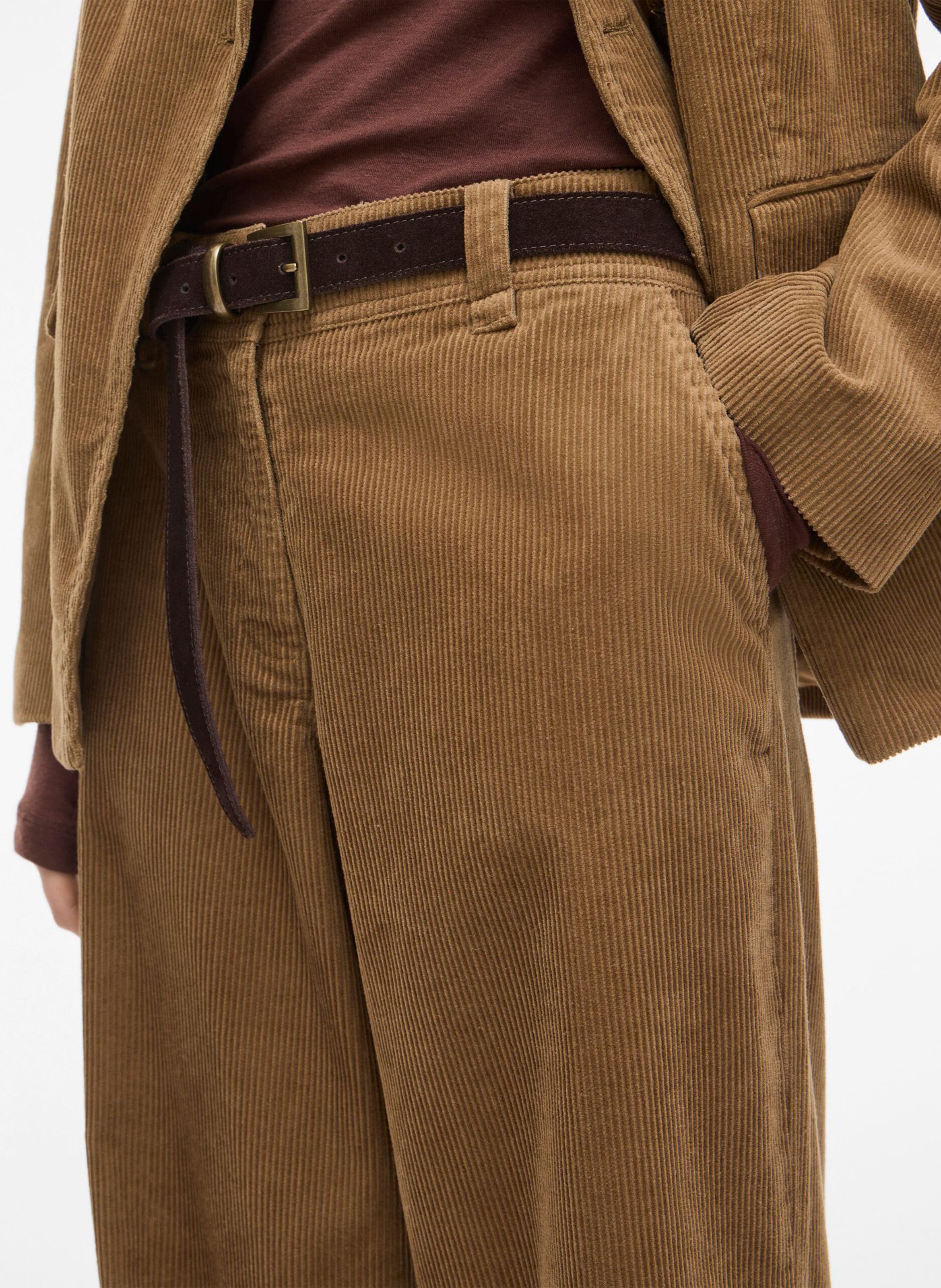 Pantalon large taille haute en coton côtelé ROUGE EDIT Marron