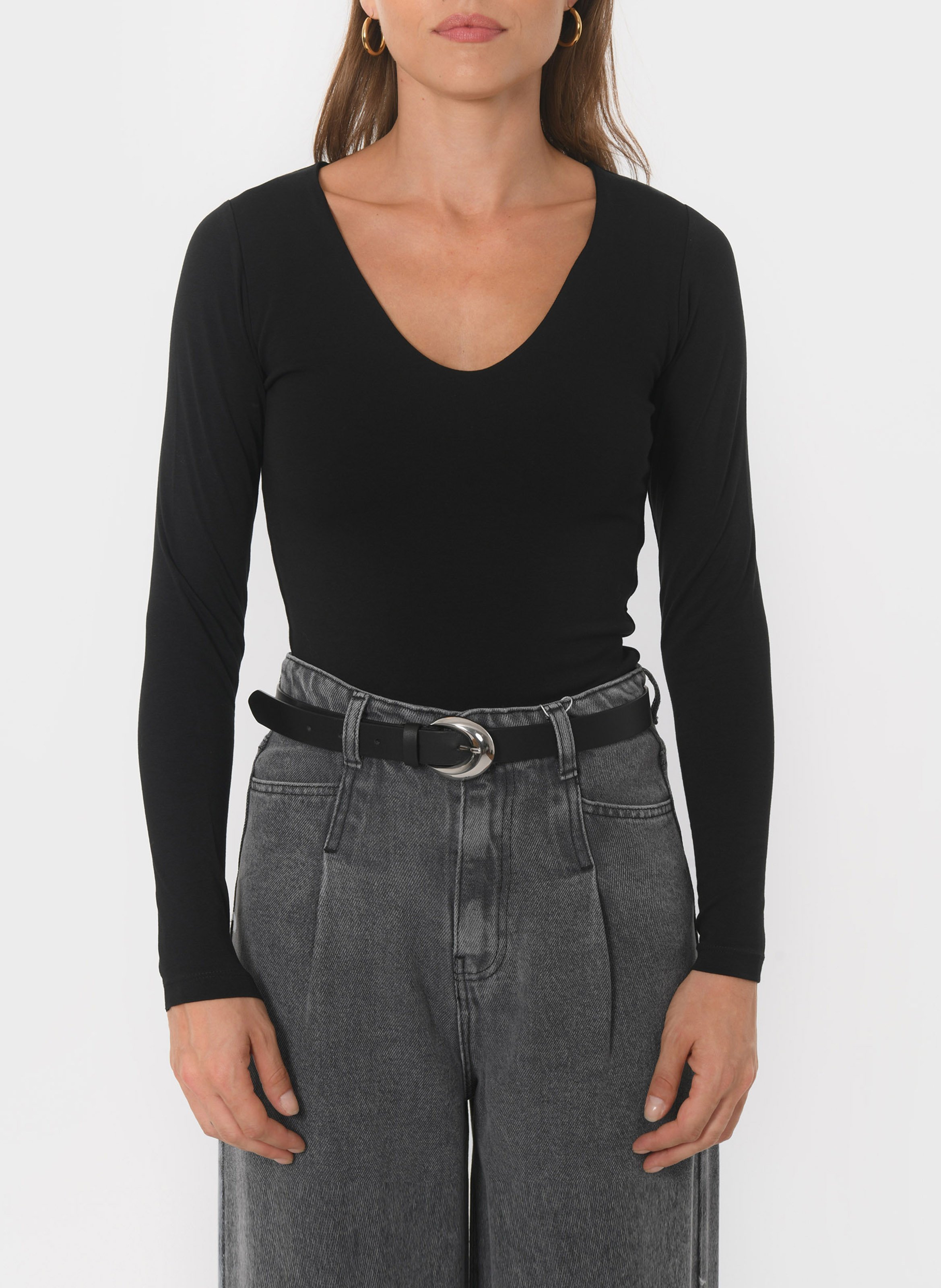 Tee-shirt moulant col V en coton mélangé KOOKAI