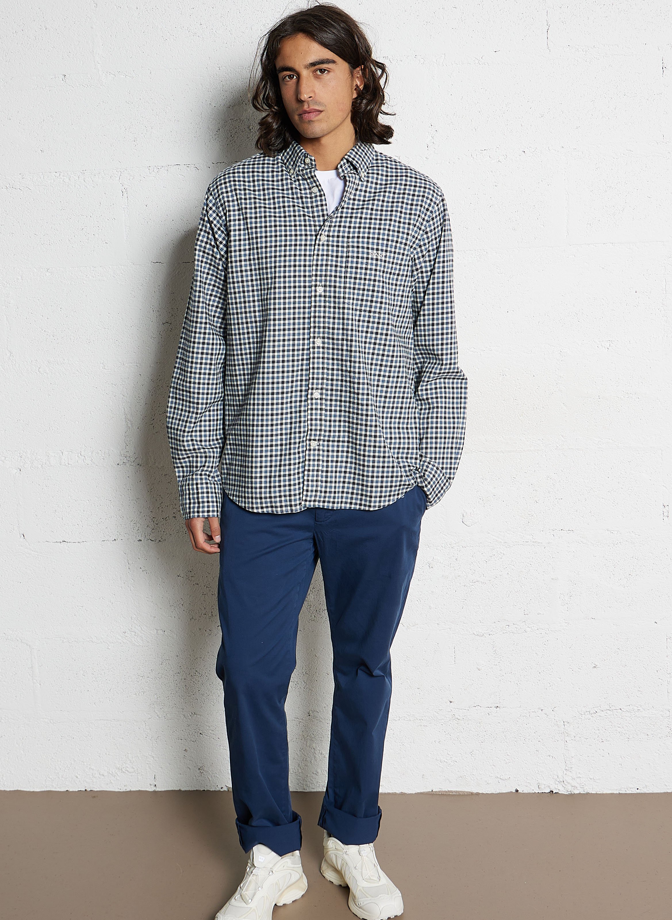 Straight shirt with American collar, gingham print in cotton GANT Blue