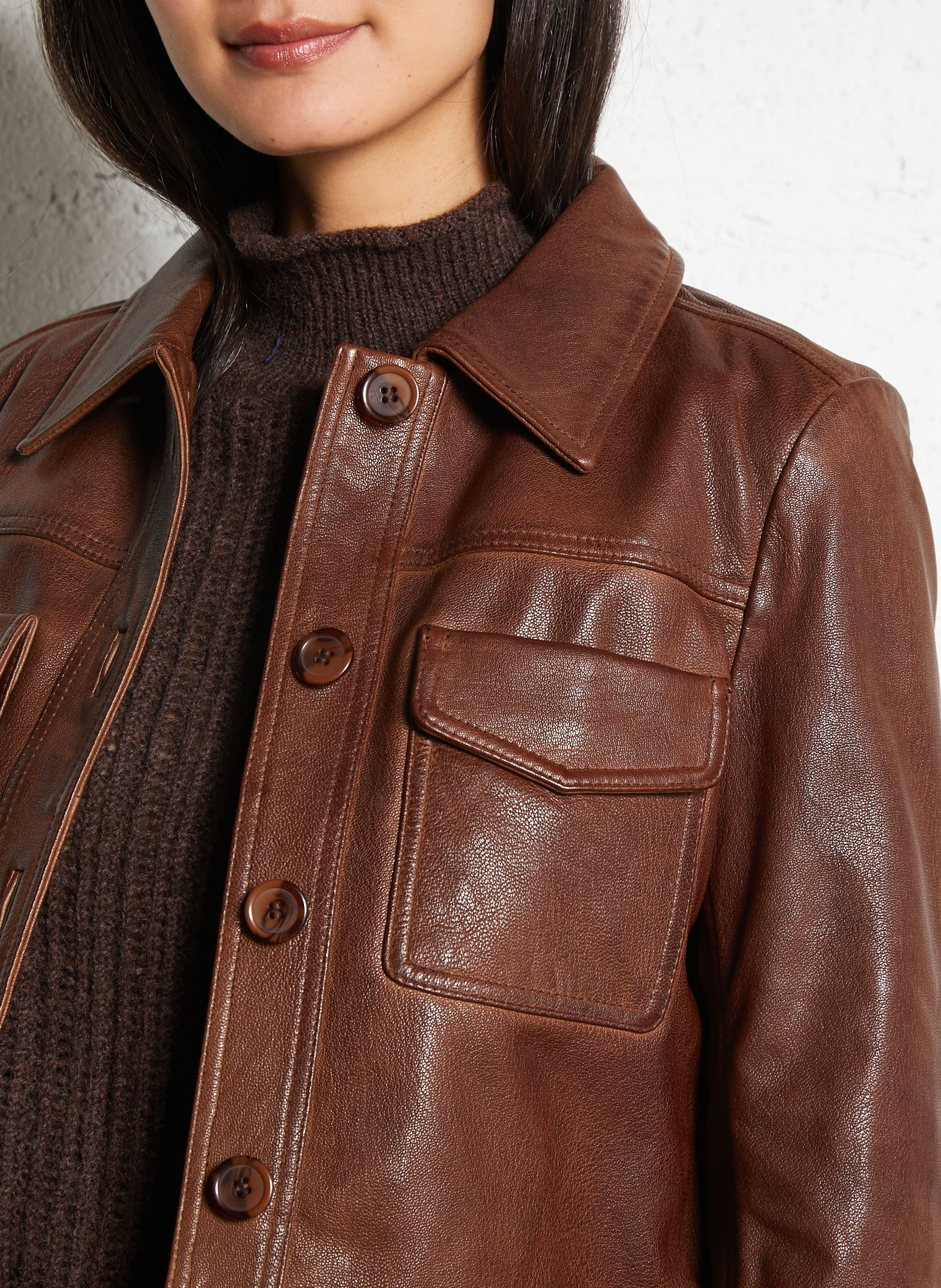 Veste courte boutonnée en cuir MAISON 123 Beige