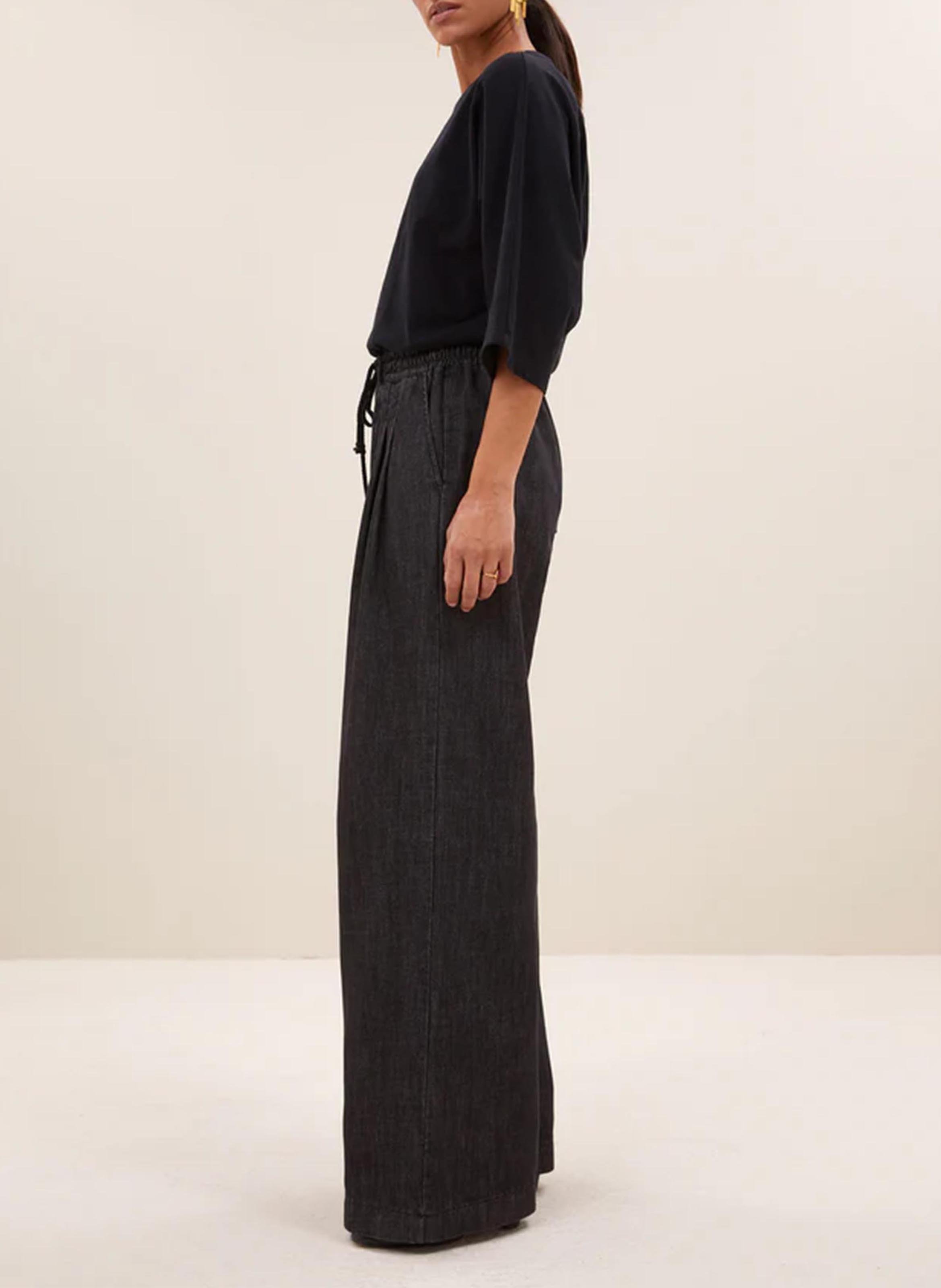 Elasticated Wide Leg Denim Pants BY BAR Black